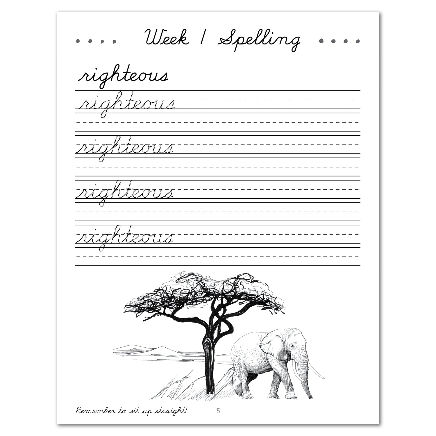 Africa homeschool unit study Digital Cursive Book Week 1 Spelling