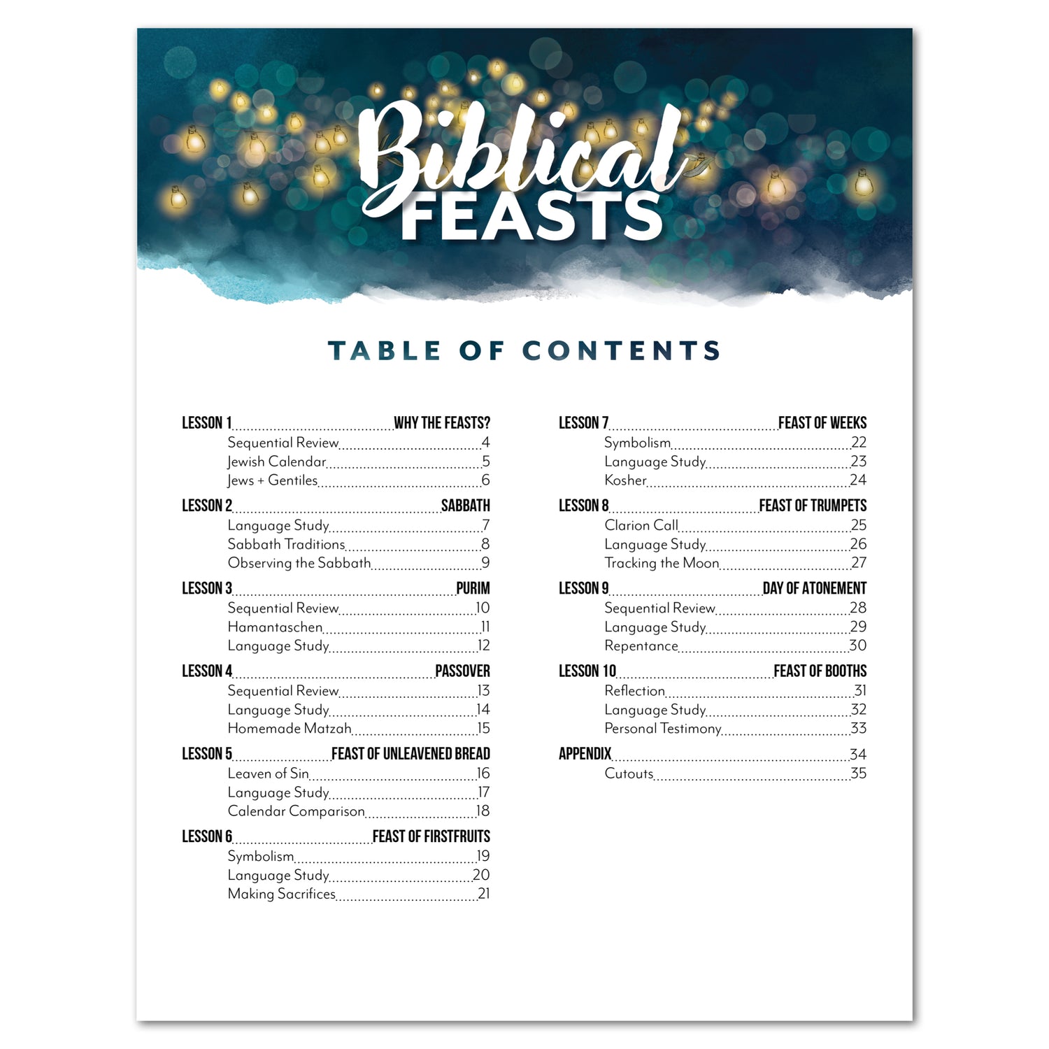 Biblical Feasts Homeschool Study Unit Digital Student Workbook Table of Contents
