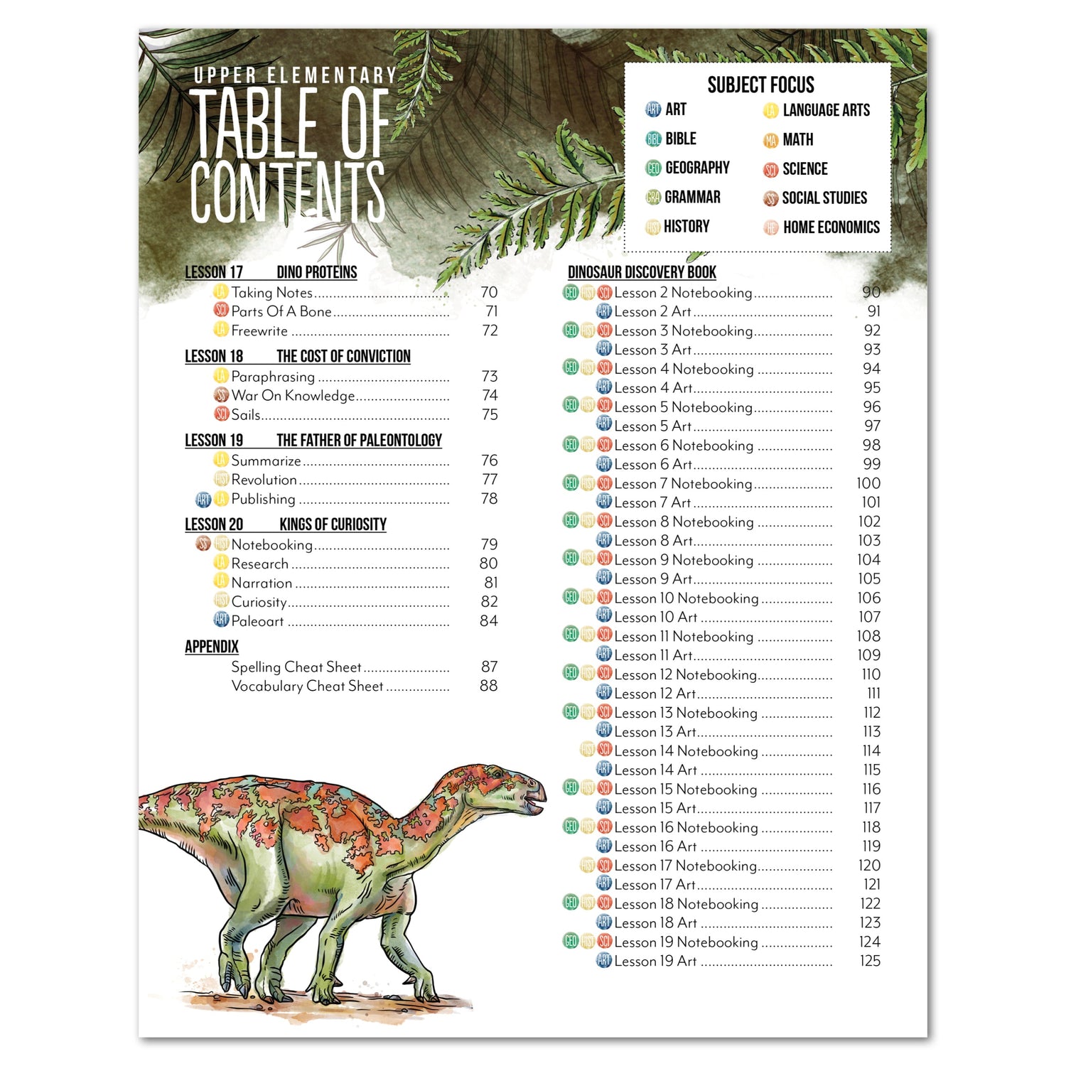 Dinosaurs Homeschool Unit Study Digital Upper Elementary Student Book Table of Contents Lessons 17-20