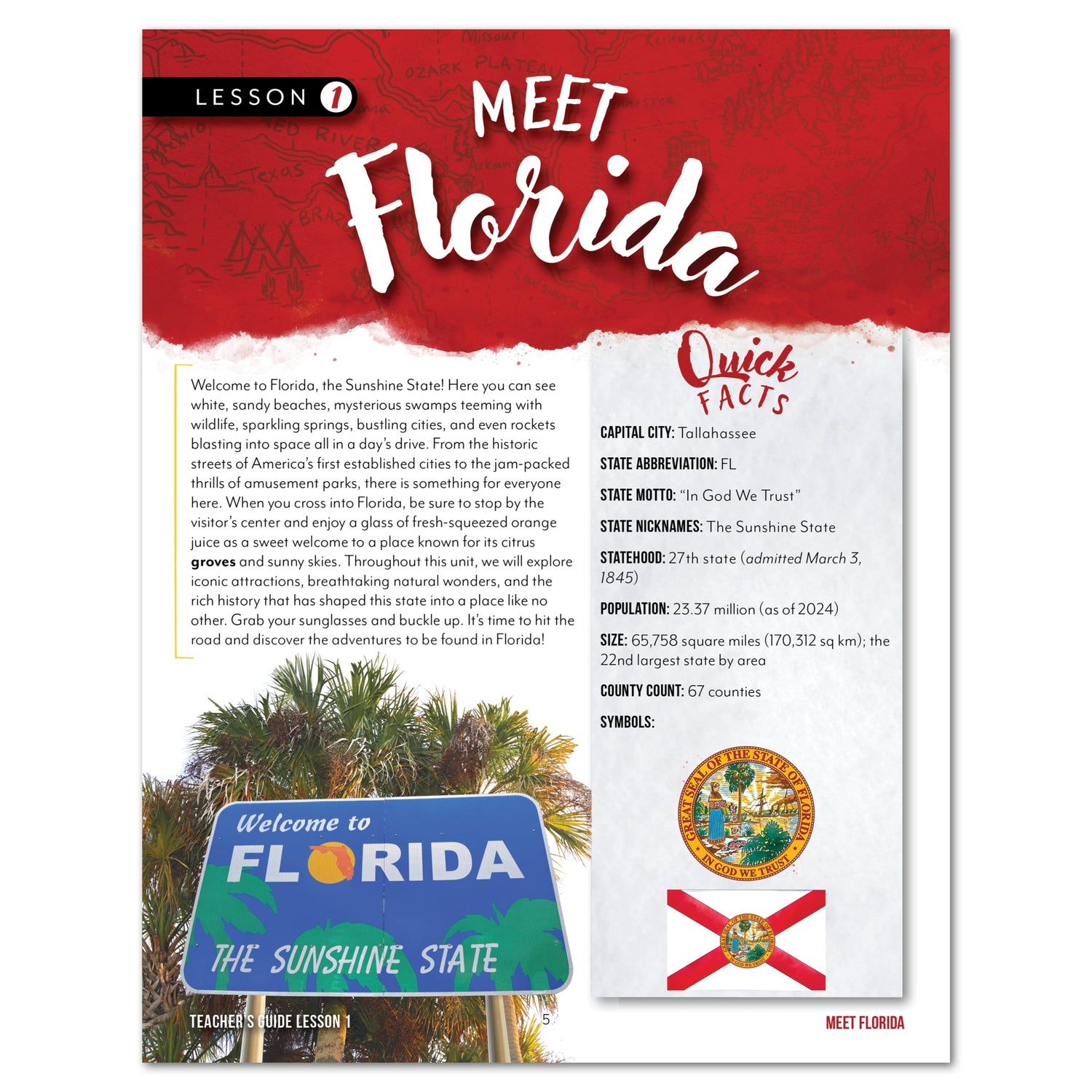 Florida Fifty States Homeschool Unit Study Digital Teacher's Guide Lesson 1 Part 1