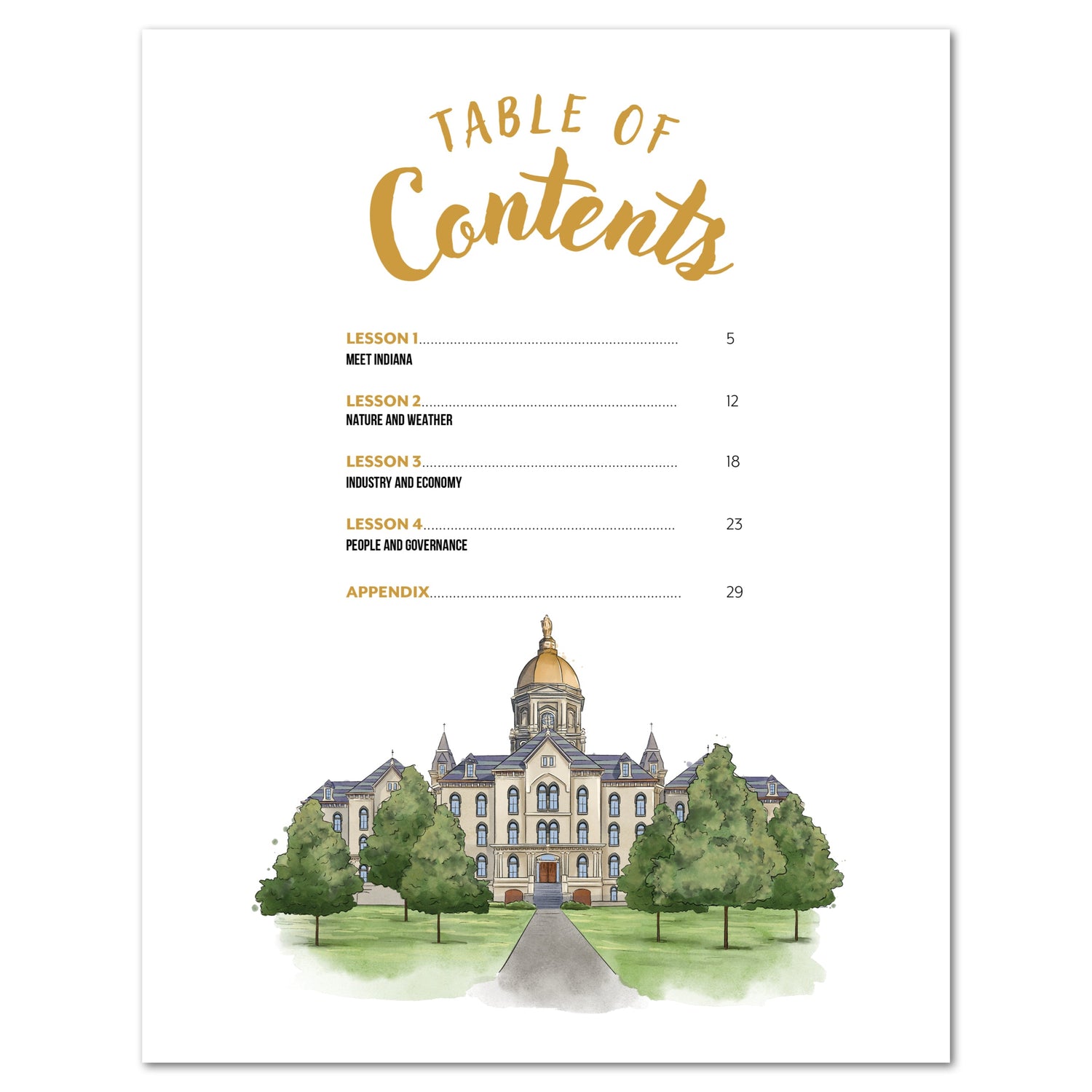 Indiana Fifty States Homeschool Unit Study Digital Teacher's Guide Table of Contents