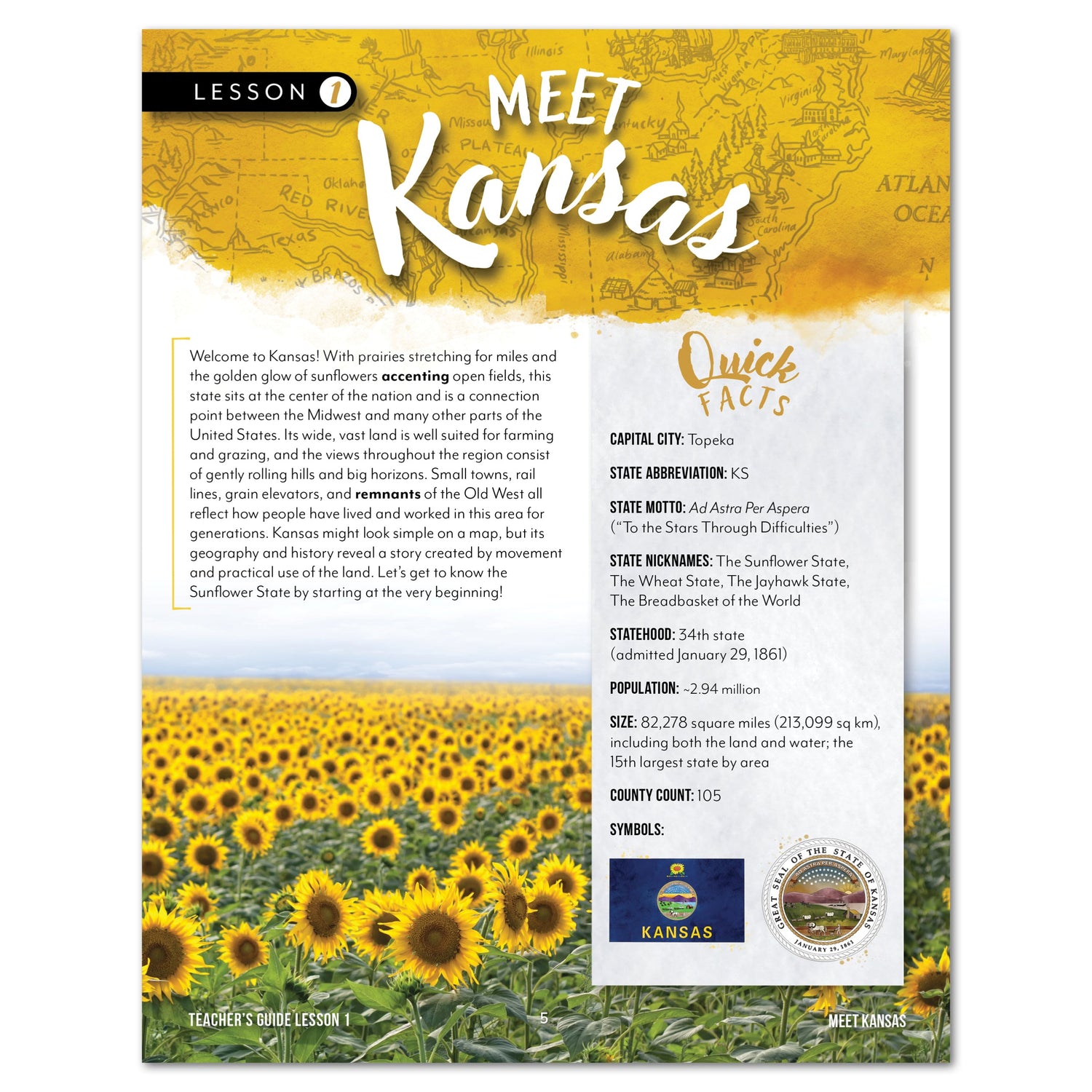Kansas Fifty States Homeschool Unit Study Digital Teacher's Guide Faily Lesson 1 Part 1
