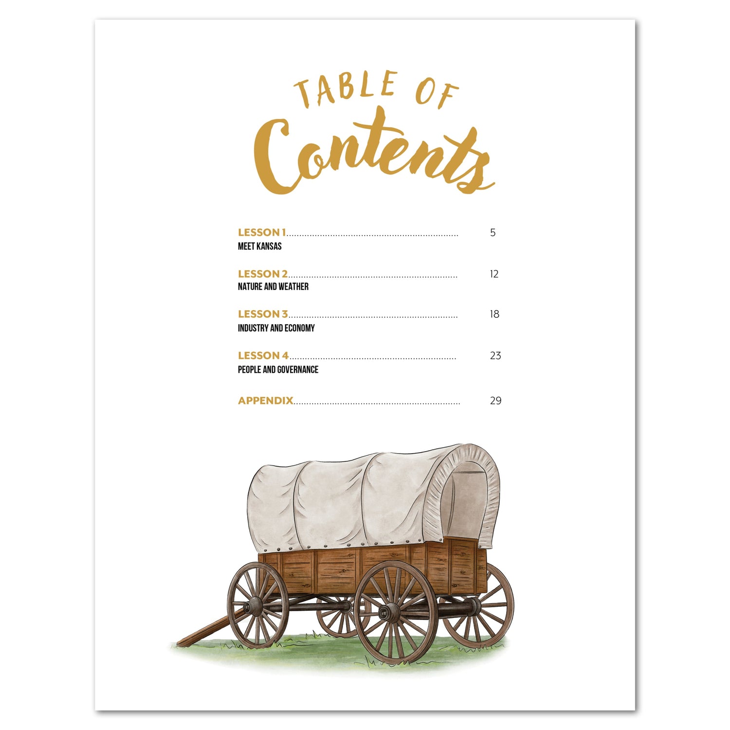 Kansas Fifty States Homeschool Unit Study Digital Teacher's Guide Table of Contents