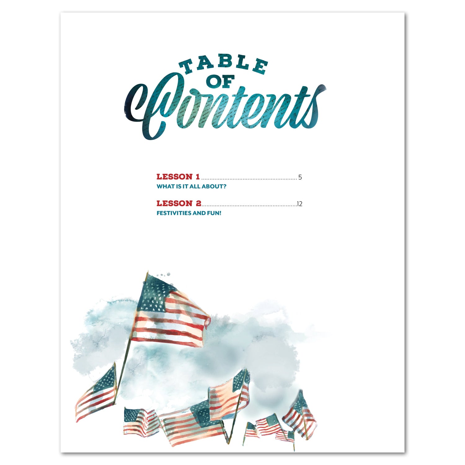 Fourth of July Homeschool Unit Study Digital and Printed Teacher's Guide Table of Contents