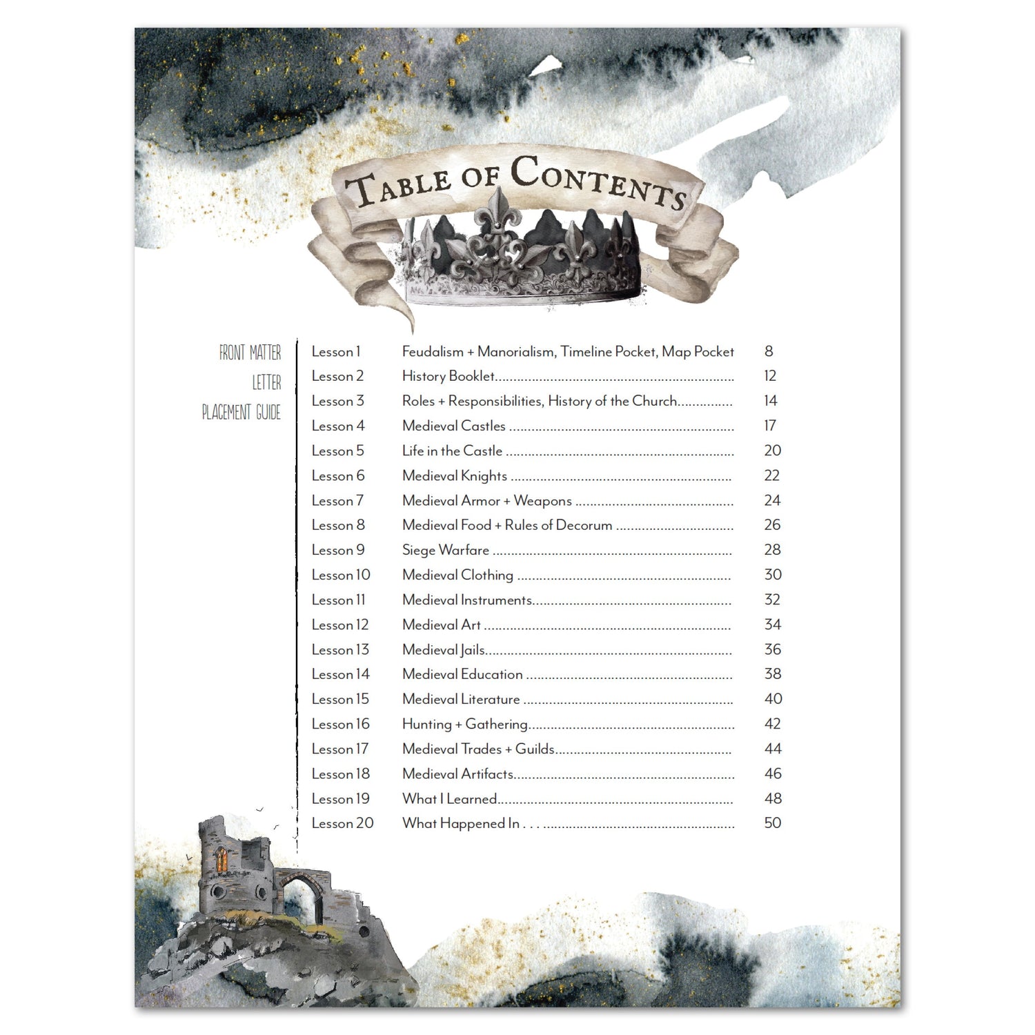 Middle Ages homeschool unit study digital student lapbook table of contents