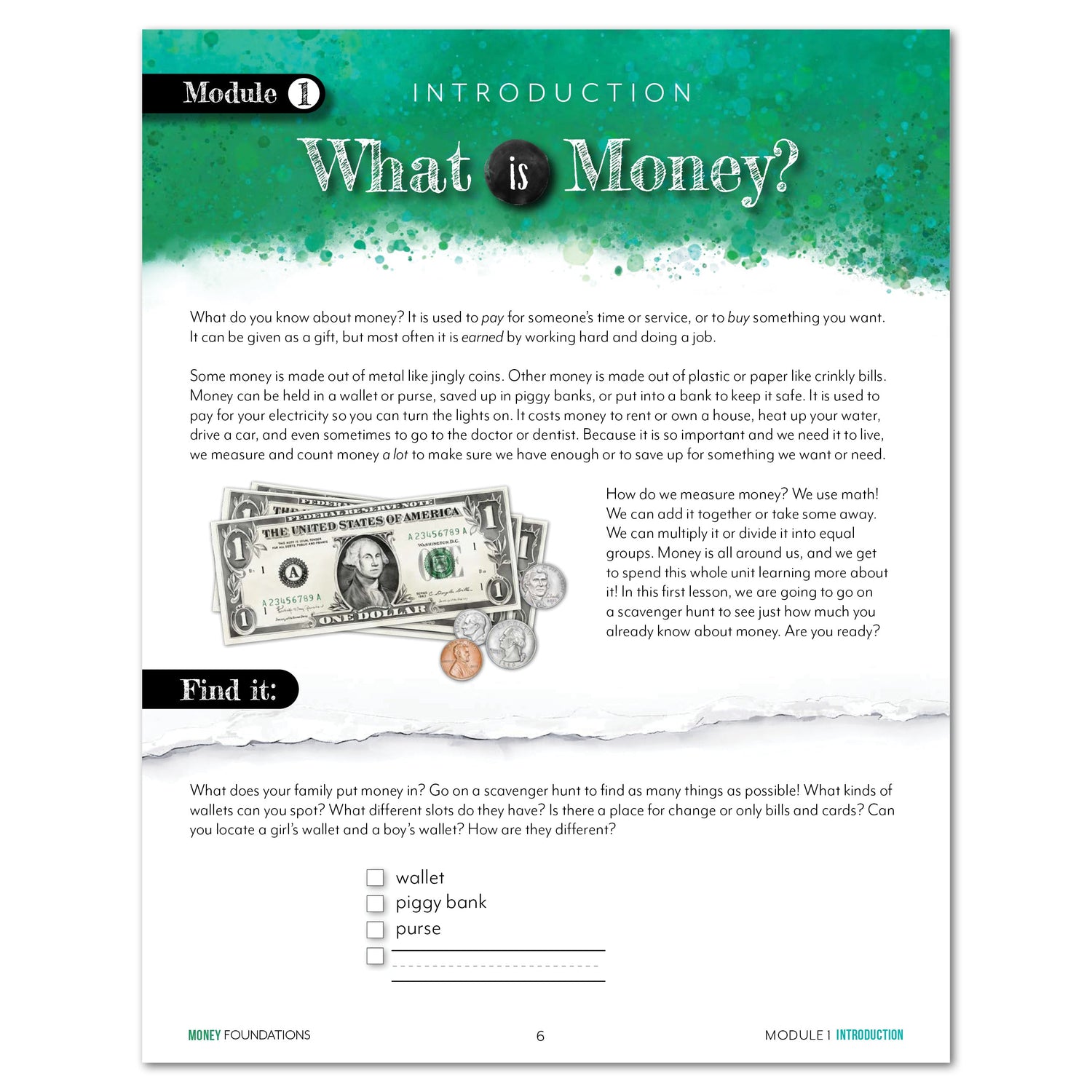 Money Modular Math foundations printed book USA module 1
