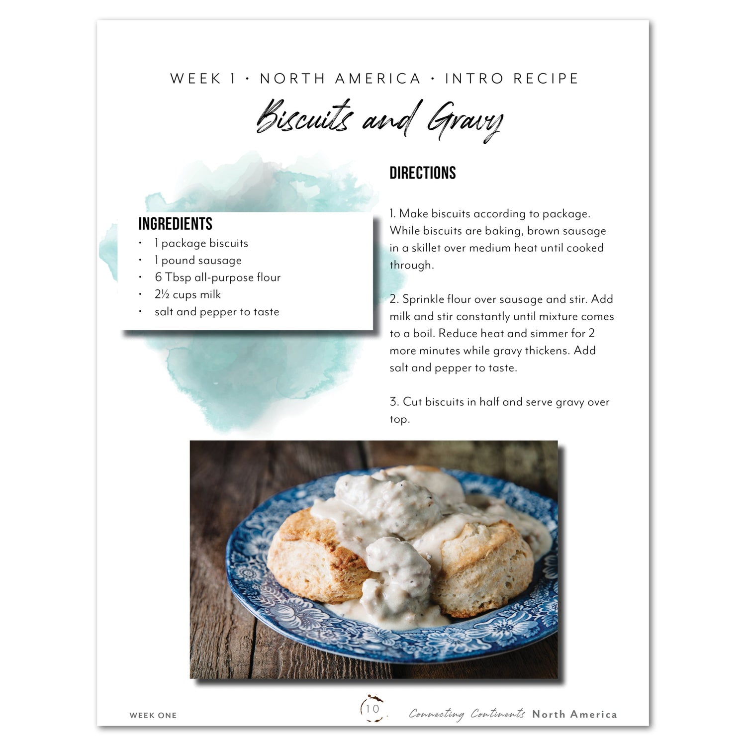 North America homeschool unit study digital student recipe book biscuits and gravy recipe