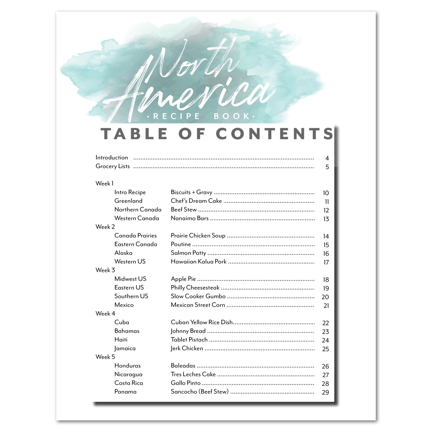 North America homeschool unit study digital student recipe book table of contents