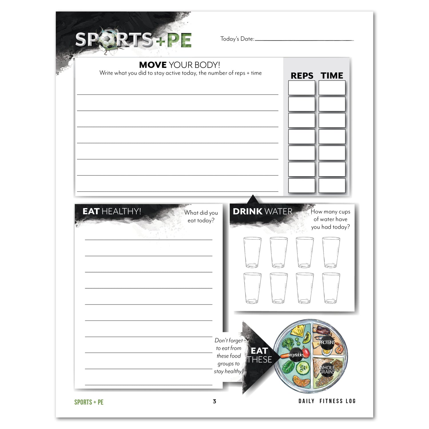 Sports + PE homeschool unit study, digital family fitness log level two log sheet