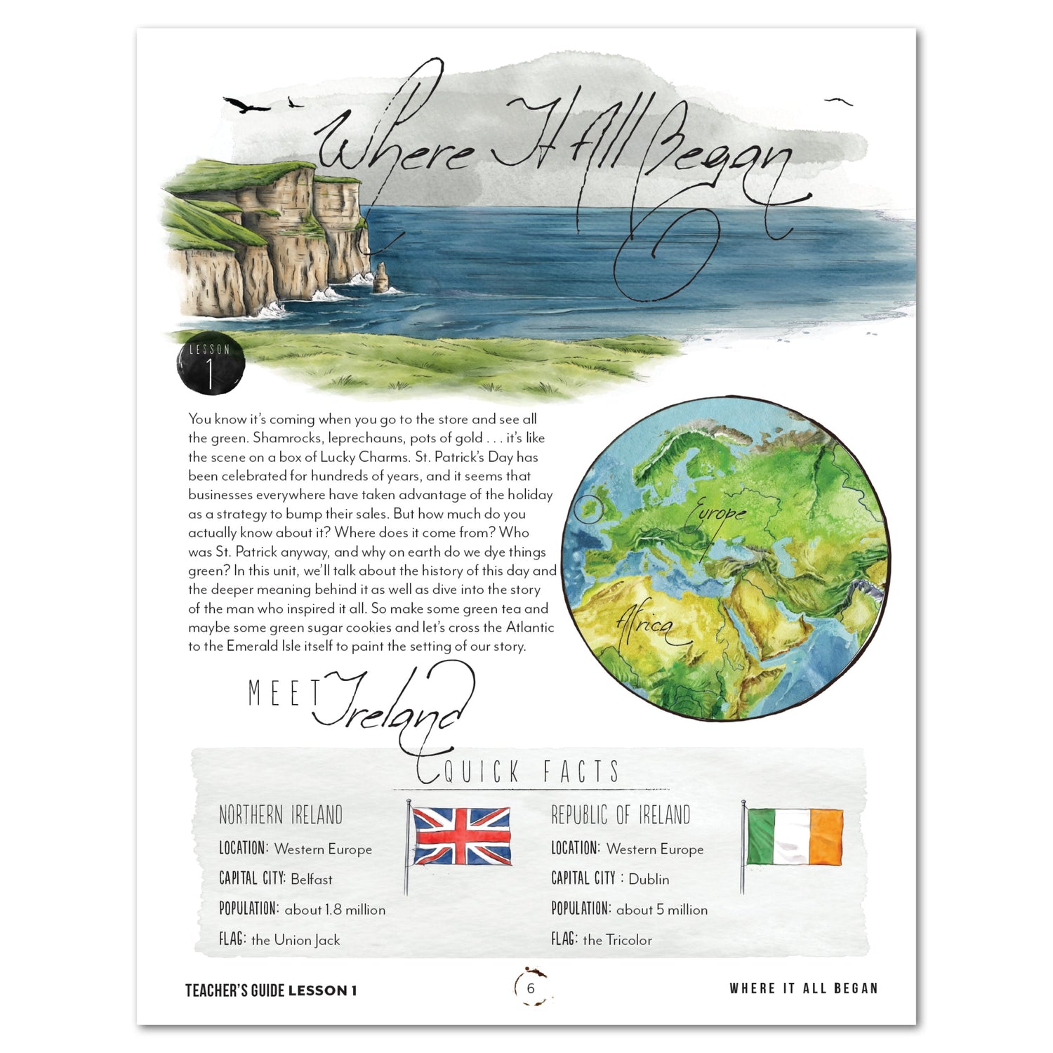St. Patrick's Day homeschool unit study, digital lapbook with Teacher's Guide lesson one