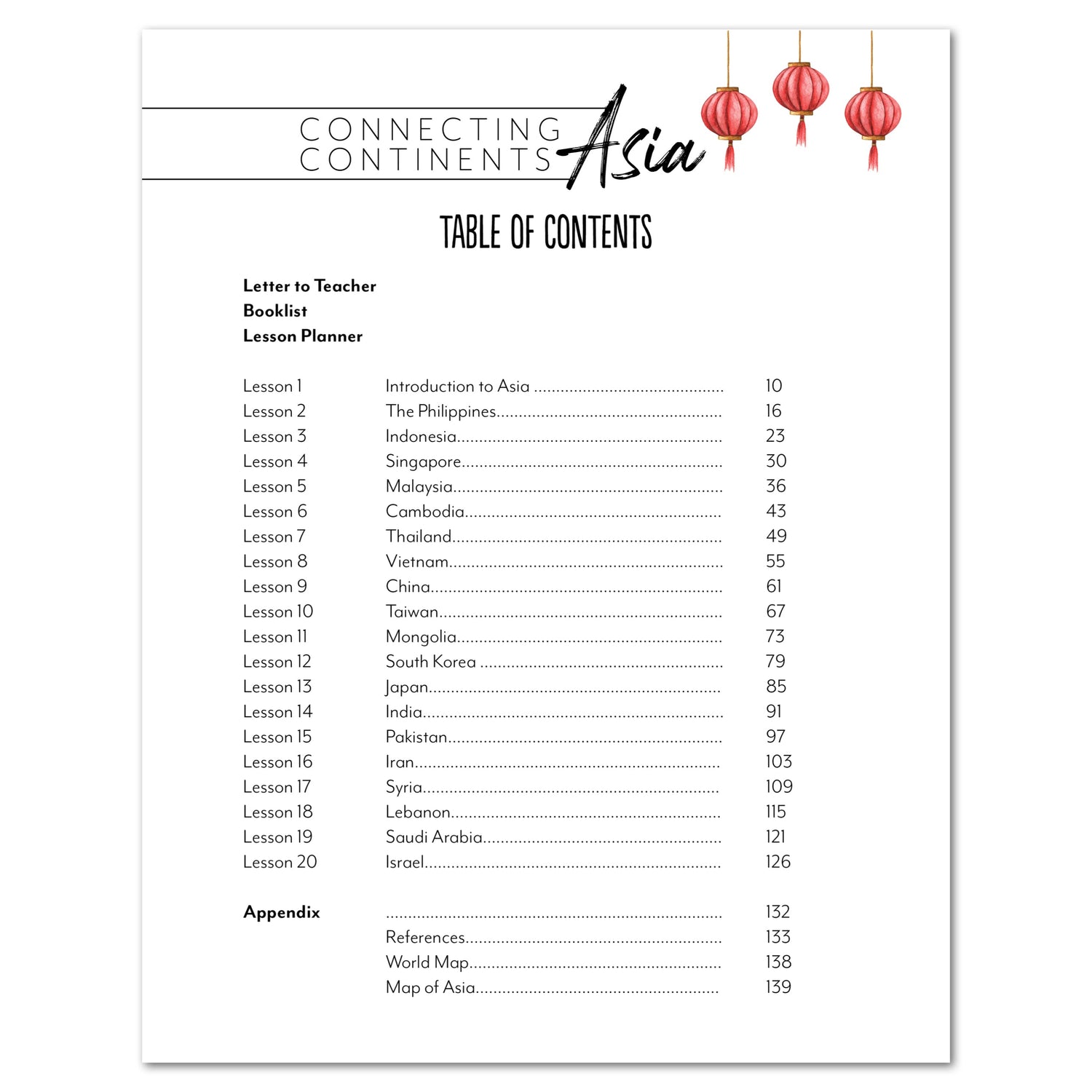 Asia Homeschool Unit Study Digital Teacher's Guide Table of Contents