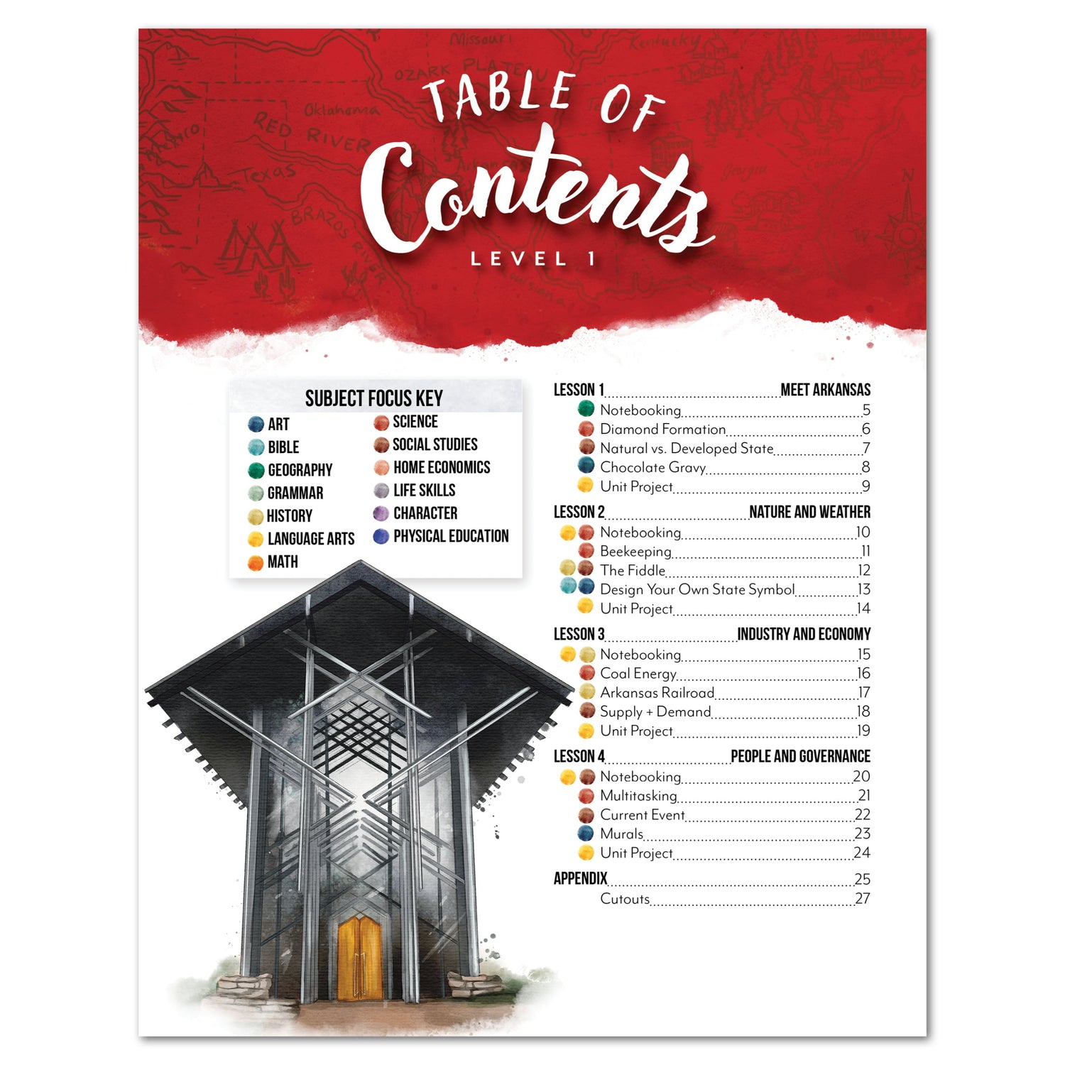 Arkansas Fifty States Homeschool Unit Study Digital Student Book Level 1 Table of Contents