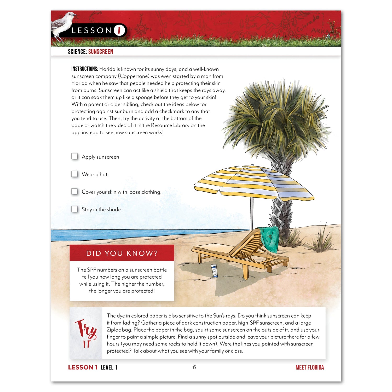 Florida Fifty States Homeschool Unit Study Digital Student Book Level 1 Lesson 1 Page
