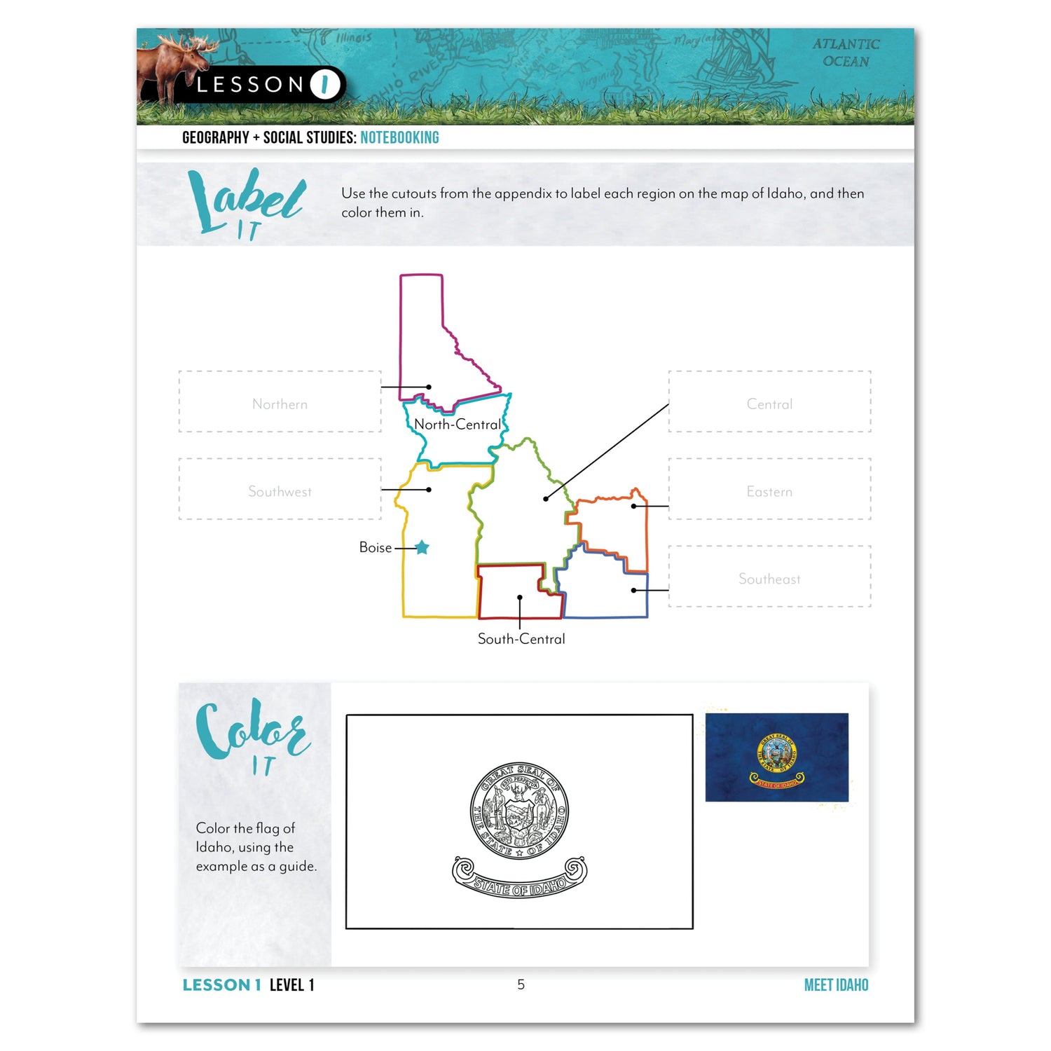 Idaho Fifty States Homeschool Unit Study Digital Student Book Level 1 Lesson 1 Page