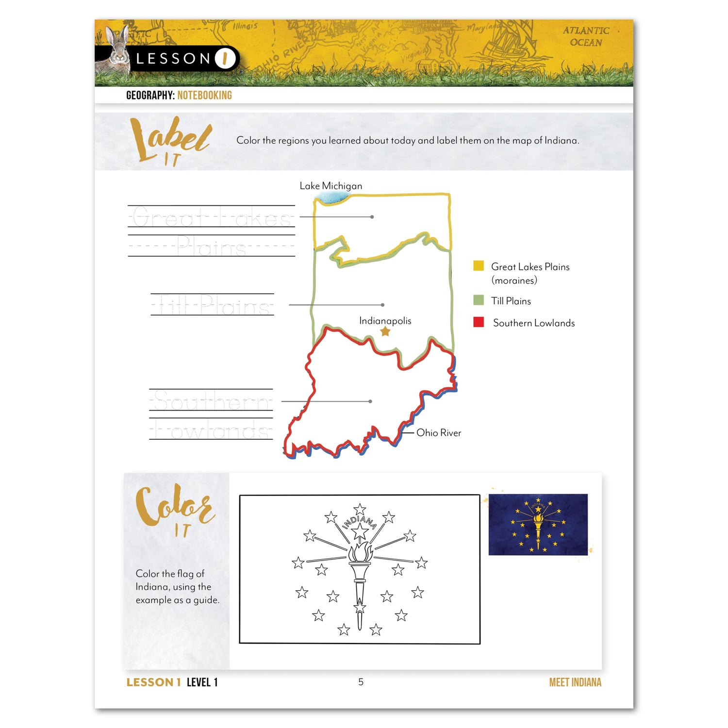 Indiana Fifty States Homeschool Unit Study Digital Student Book Level 1 Lesson 1 Page