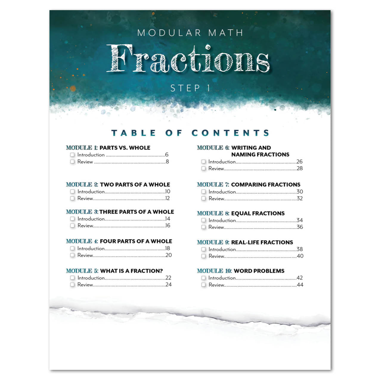 Fractions Level 1 Table of Contents