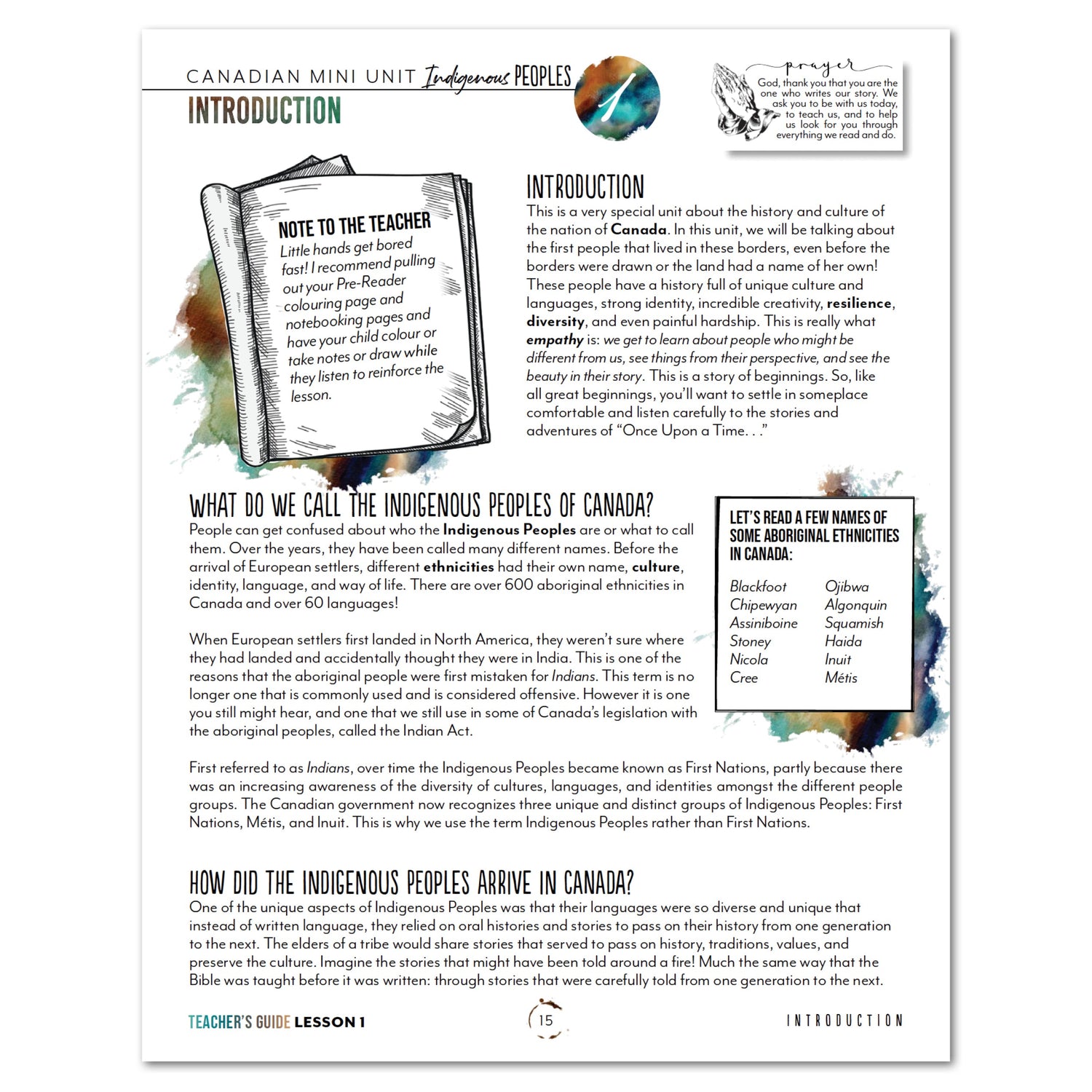 Indigenous Peoples homeschool unit study digital teacher's guide lesson one part one