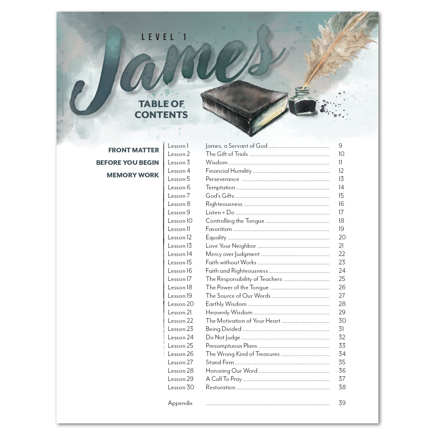 Book of James Homeschool Unit Study Digital Study Guide Workbook Table of Contents