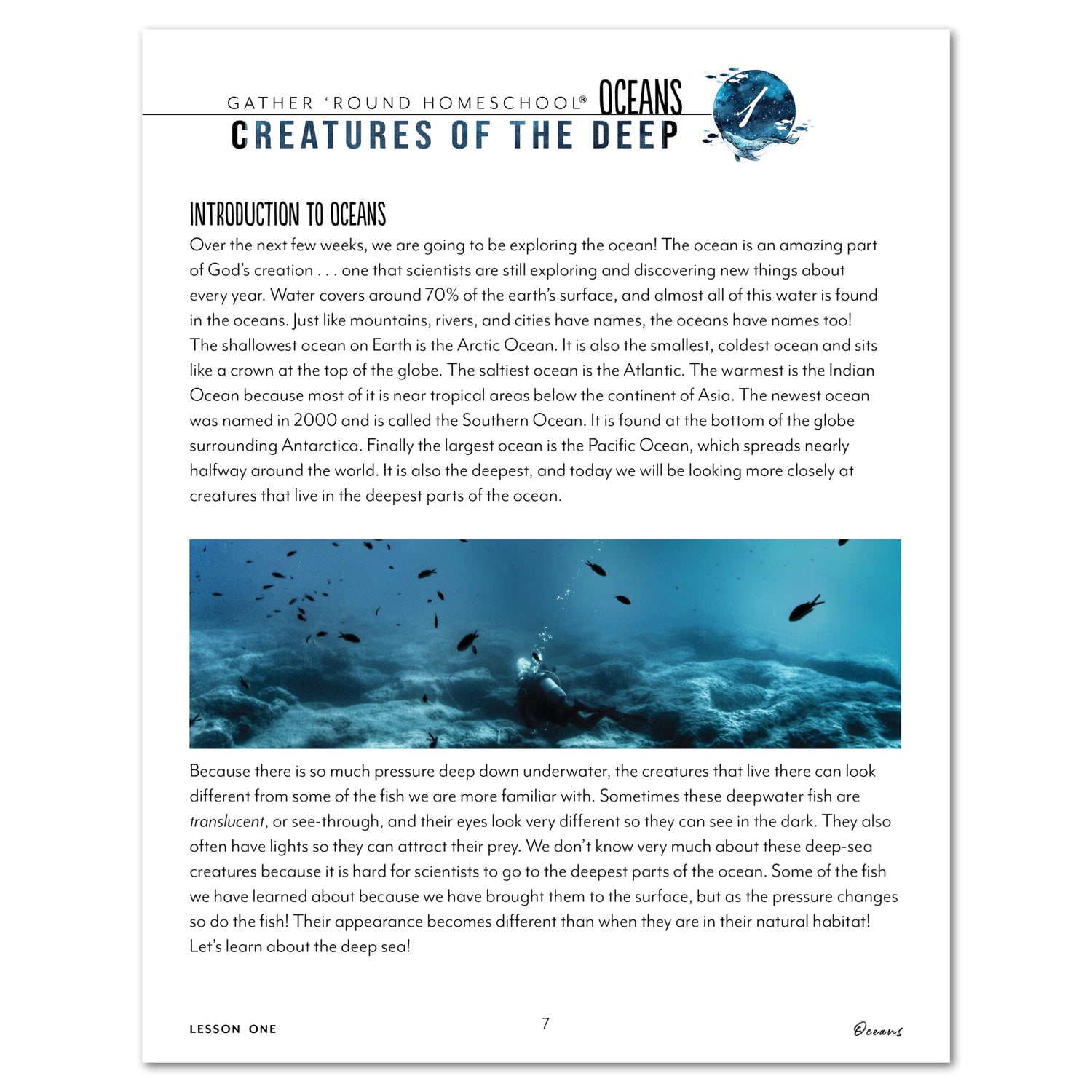 Oceans homeschool unit study digital teacher's guide lesson one creatures of the deep