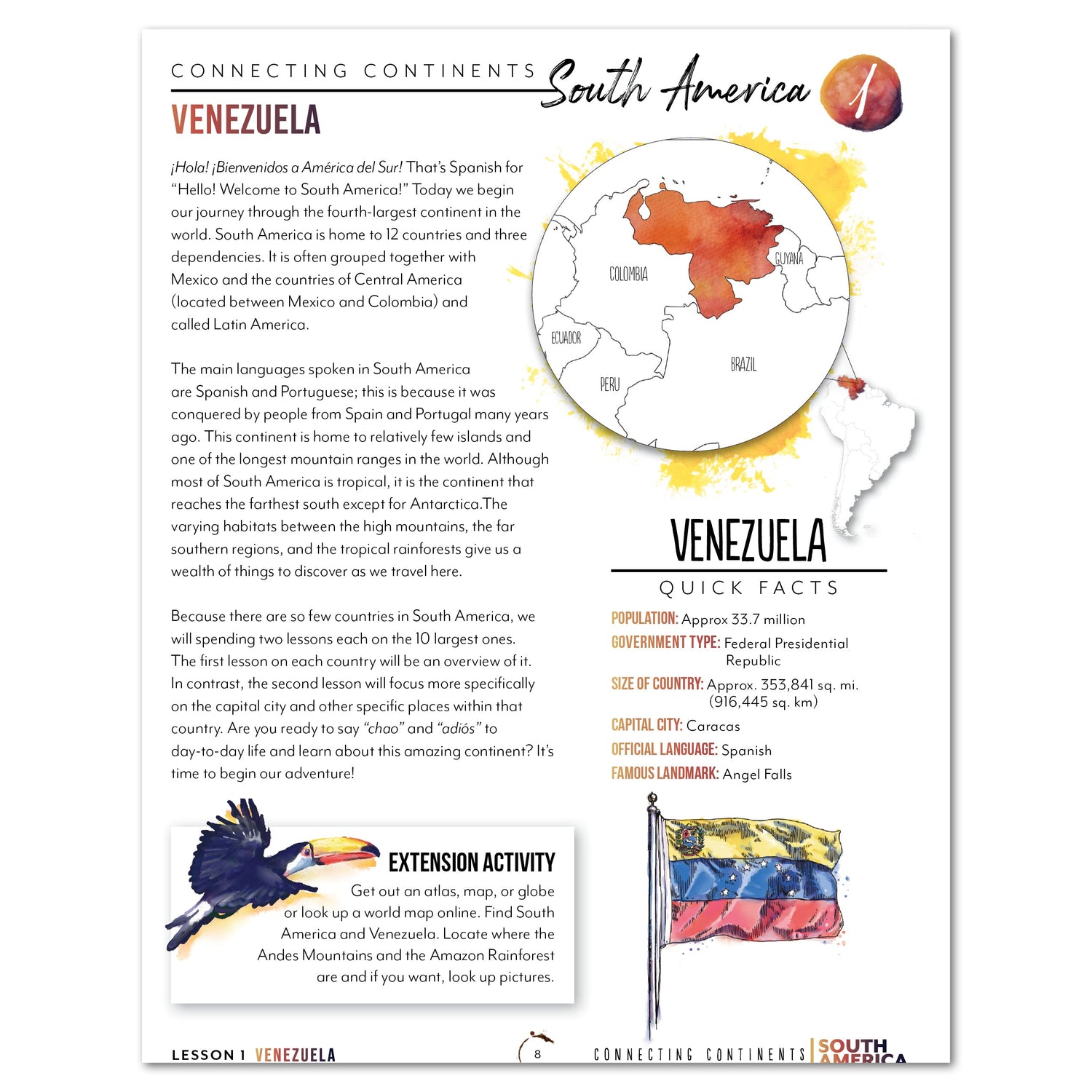 South America homeschool unit study digital teacher guide Venezuela