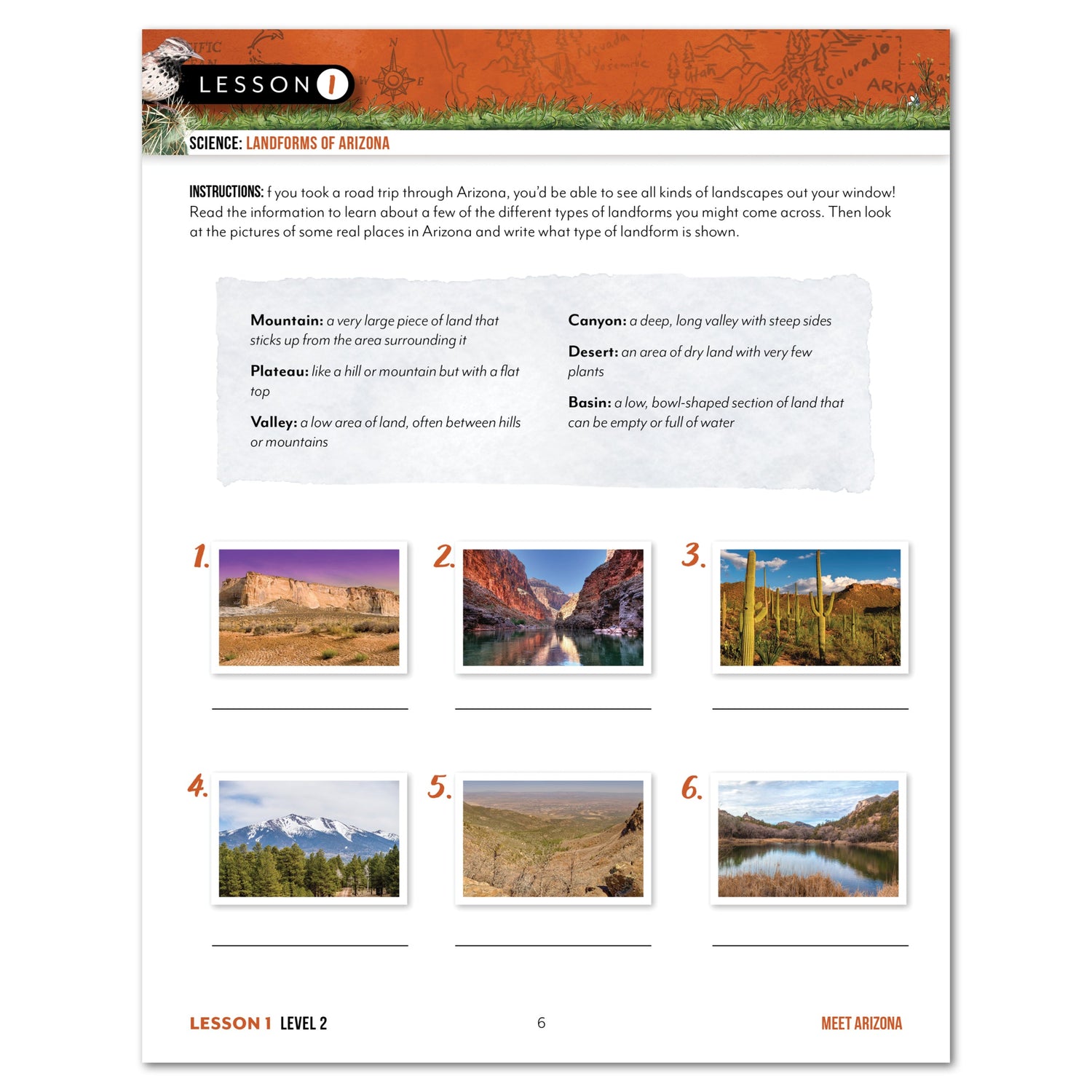 Arizona Fifty States Homeschool Unit Study Digital Student Book Page Level 2 Lesson 1
