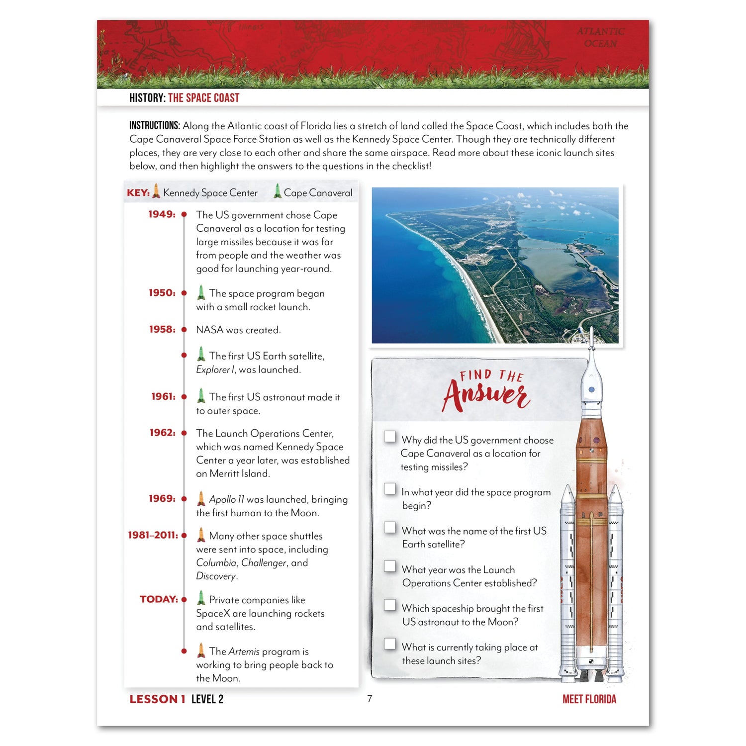 Florida Fifty States Homeschool Unit Study Digital Student Book Level 2 Lesson 1 Page
