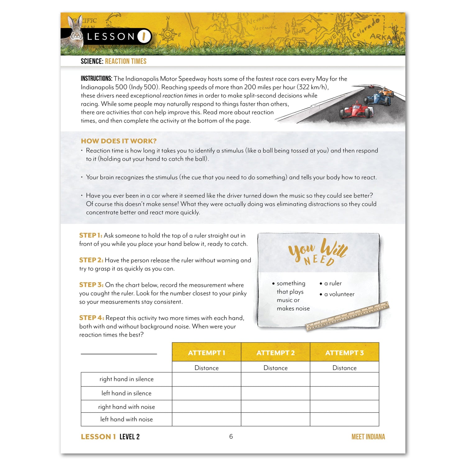 Indiana Fifty States Homeschool Unit Study Digital Student Book Level 2 Lesson 1 Page