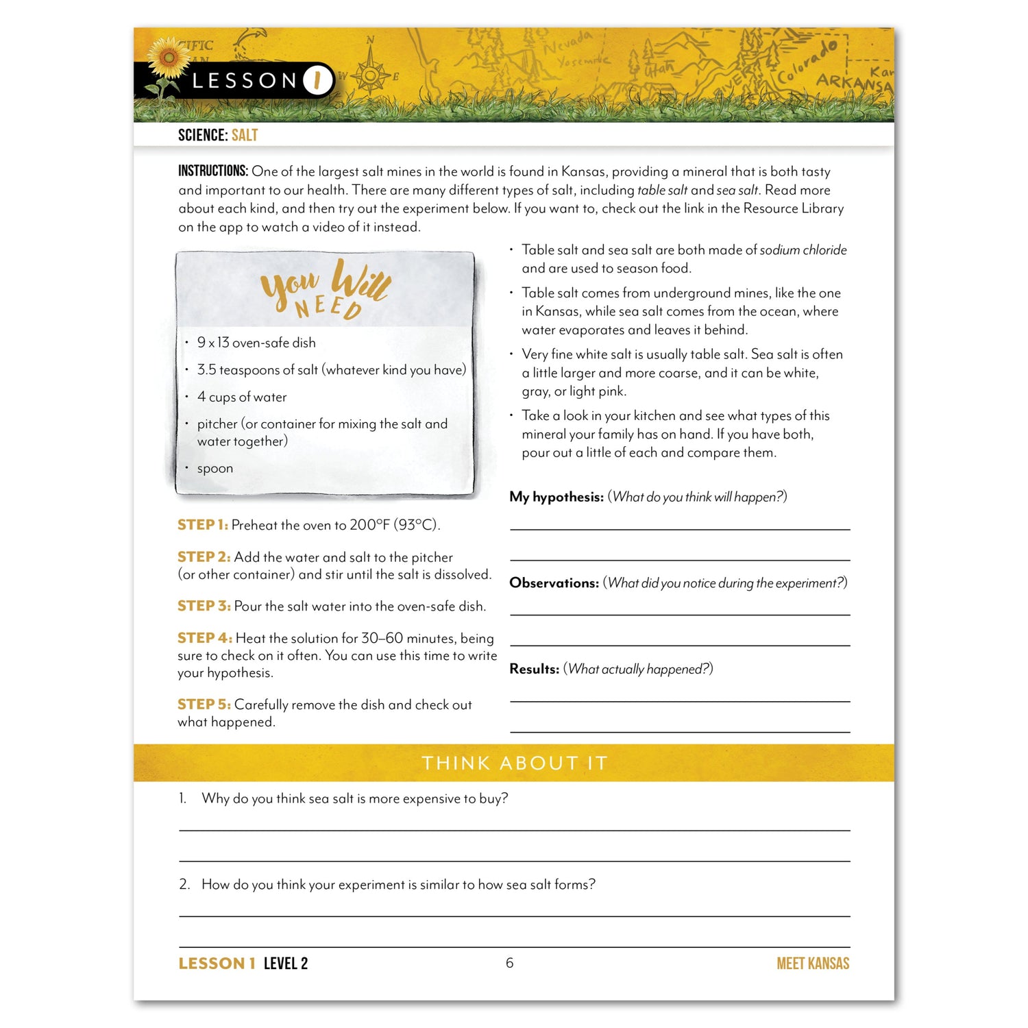 Kansas Fifty States Homeschool Unit Study Digital Student Book Level 2 Daily Lesson 1 Page