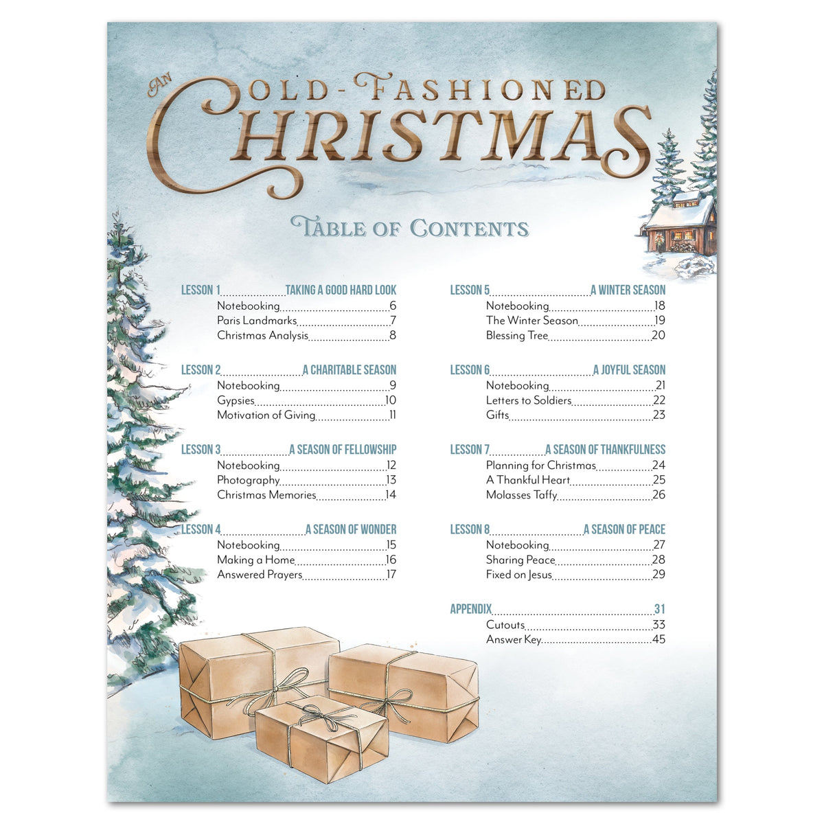 Old Fashioned Christmas Homeschool Unit Study Digital Download Level 2 Student Book Table of Contents