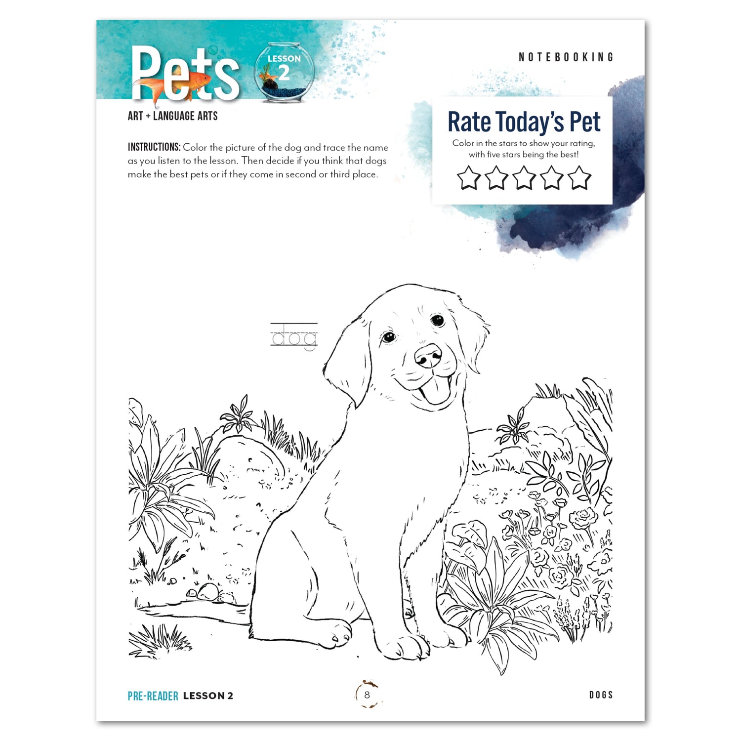 Pets homeschool unit study digital student workbook for pre-reader with Teacher's Guide bundle notebooking worksheet.