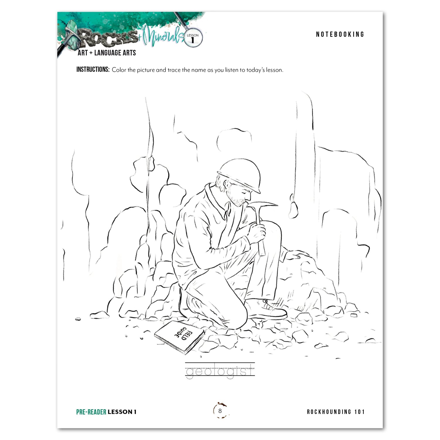 Rocks + Minerals homeschool unit study digital Pre-Reader with Teacher's Guide bundle notebooking worksheet