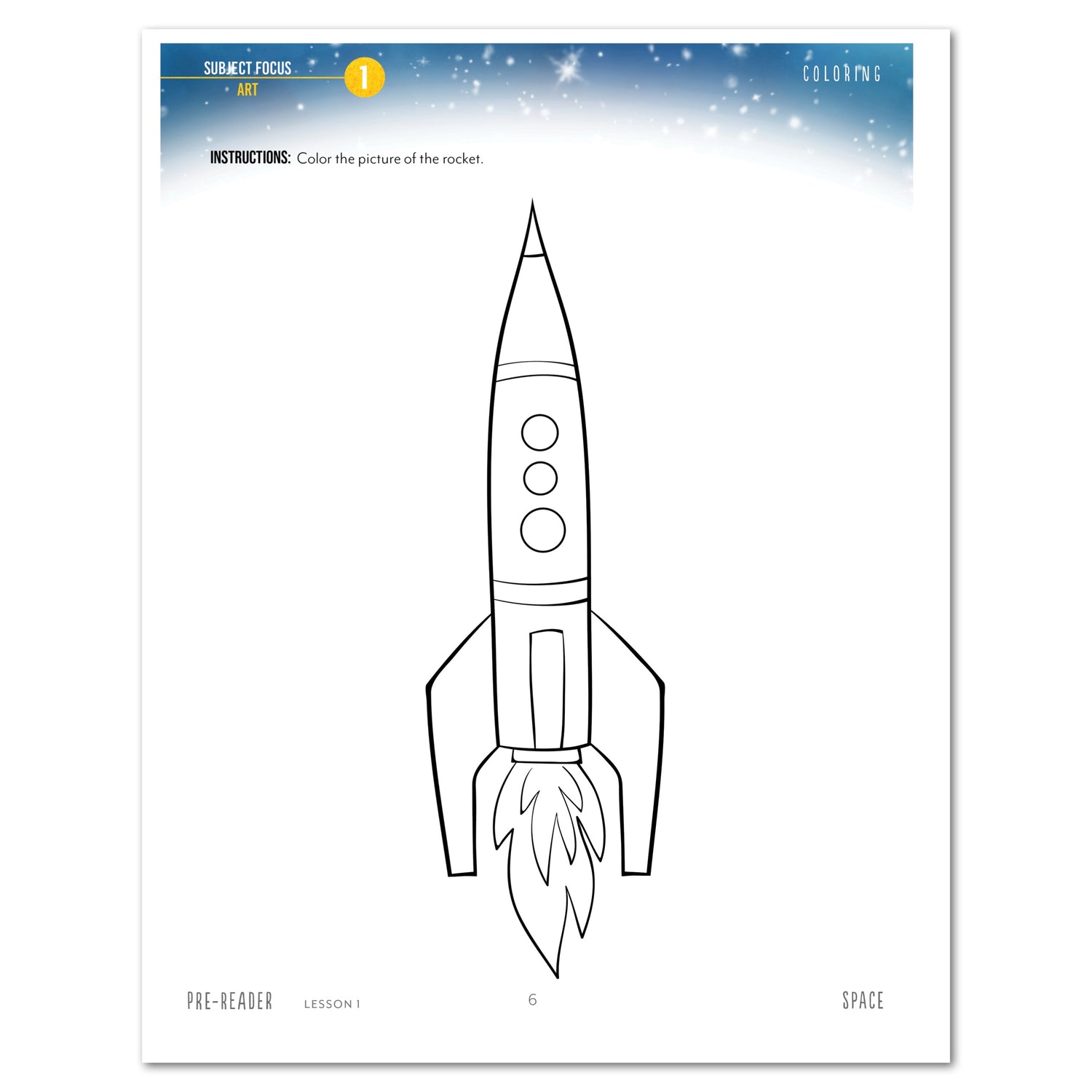 Space homeschool unit study digital student workbook in Pre-Reader with Teacher's Guide bundle coloring worksheet