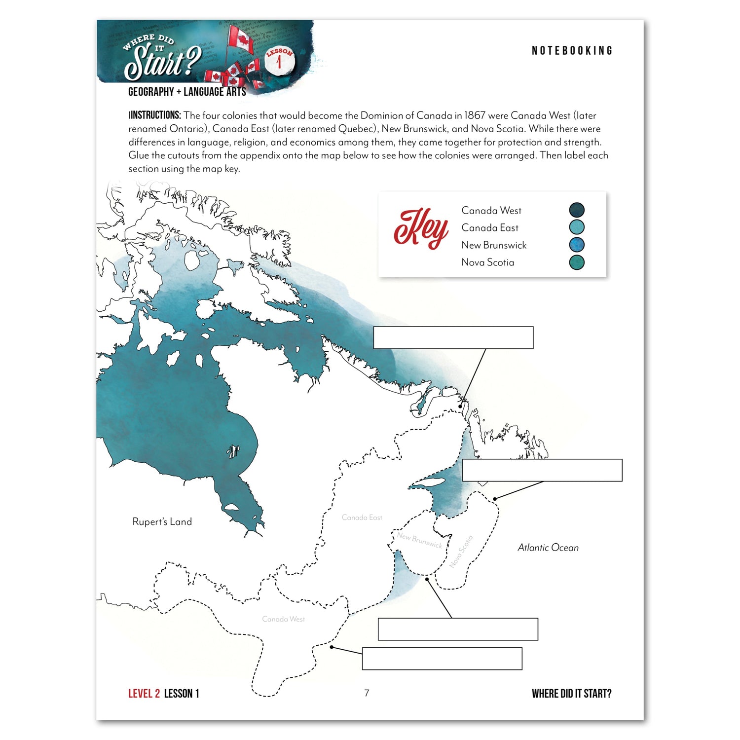 Canada Day Homeschool Unit Study Digital Level 2 Student Book Daily Lesson 1 Notebooking