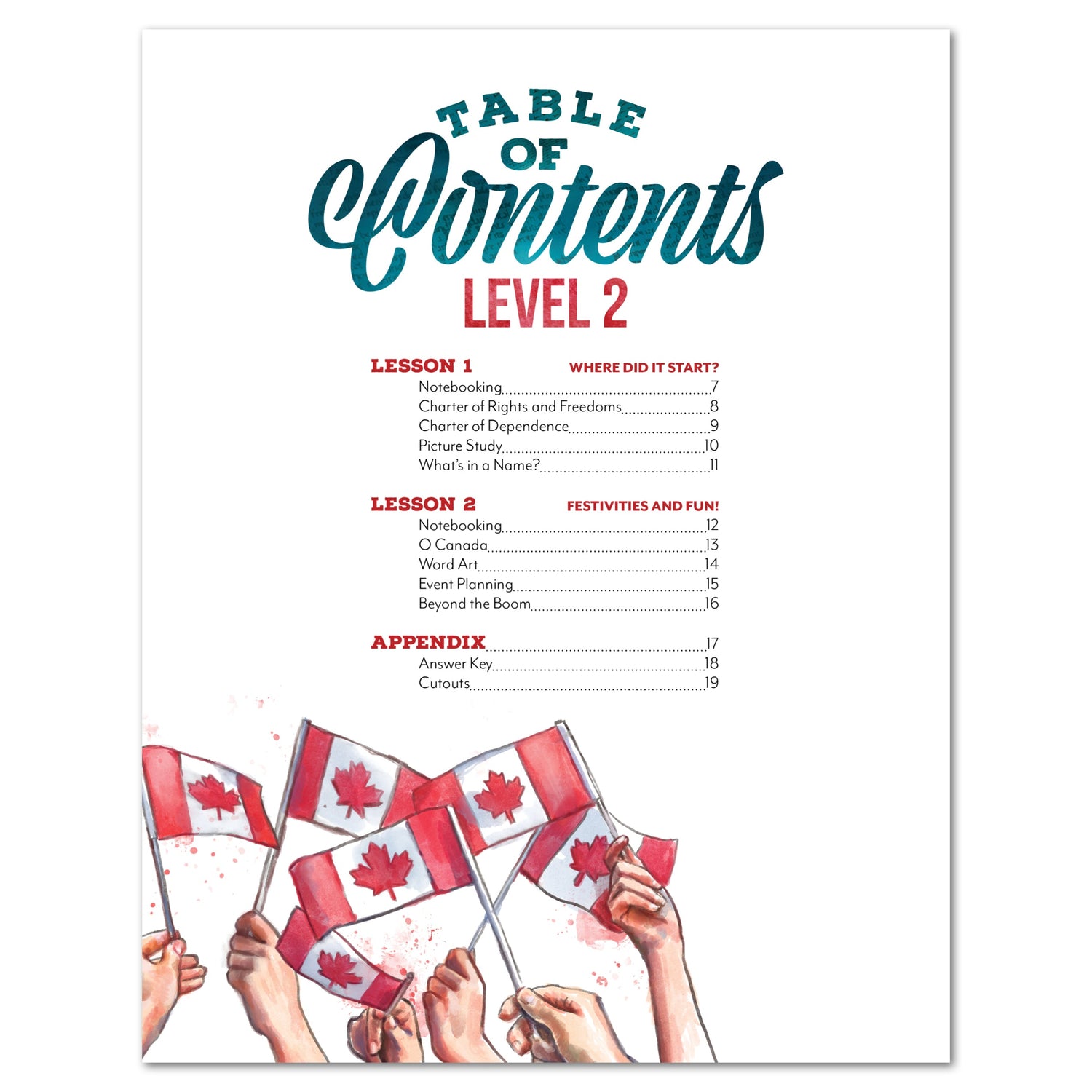 Canada Day Homeschool Unit Study Digital Level 2 Student Book Table of Contents