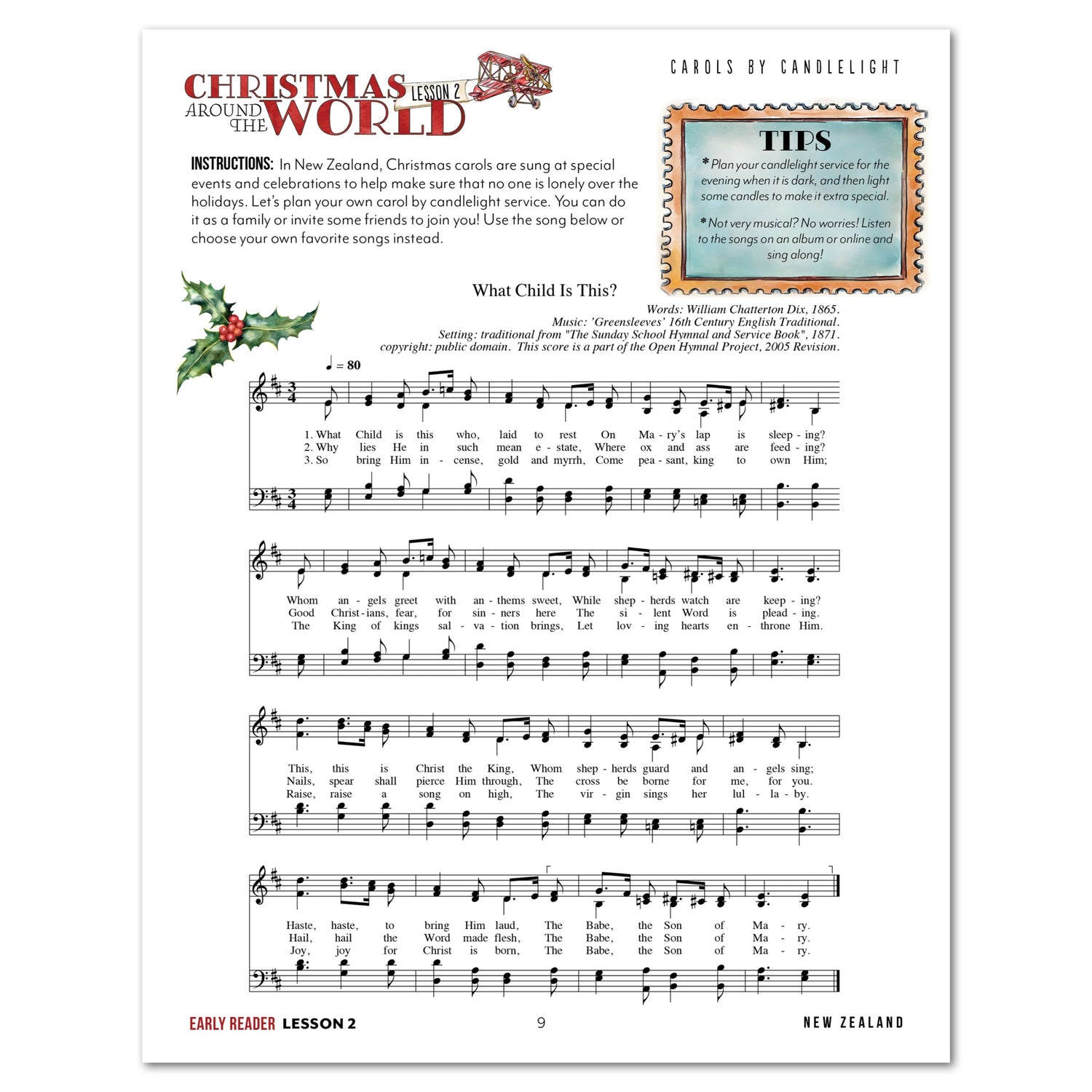 Christmas Around the World Homeschool Unit Study Digital Early Reader Student Book Lesson 1 Cards by Candlelight