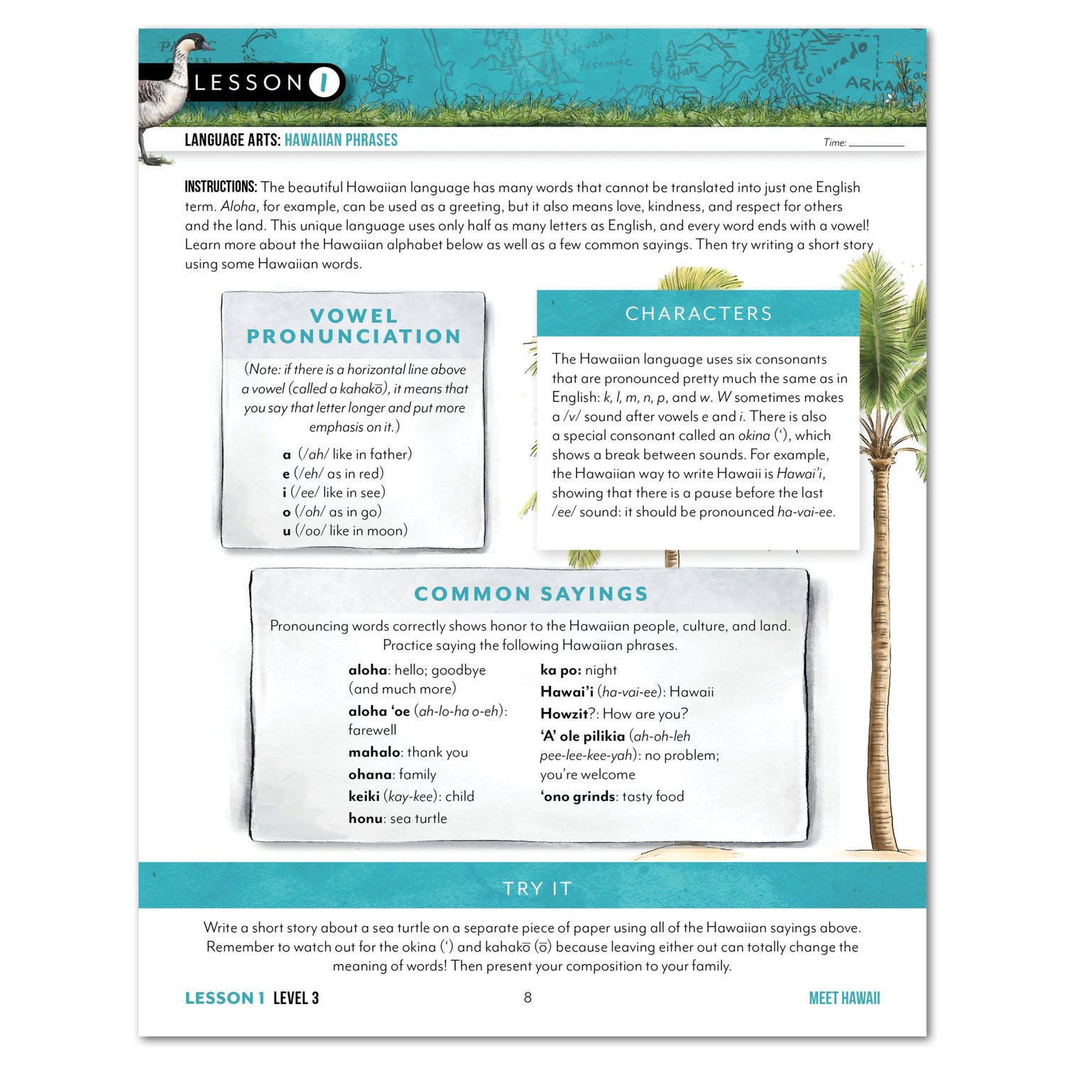Hawaii Fifty States Homeschool Unit Study Digital Student Book Level 3 Lesson 1 Page