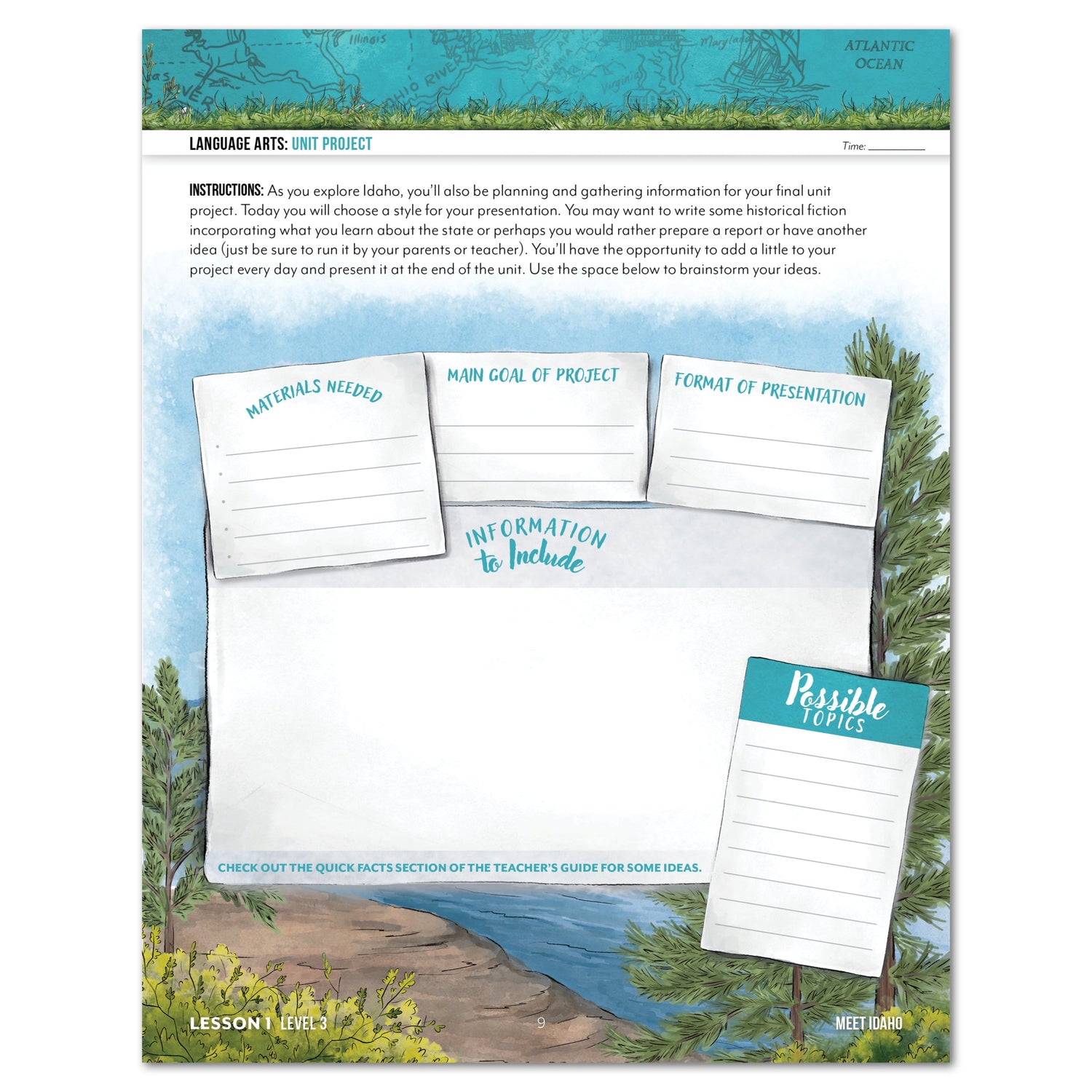 Idaho Fifty States Homeschool Unit Study Digital Student Book Level 3 Lesson 1 Page