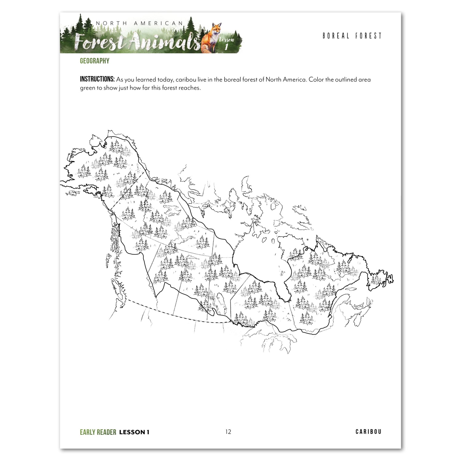 North American Forest Animals homeschool unit study digital student workbook in early reader with teacher's guide bundle lesson one