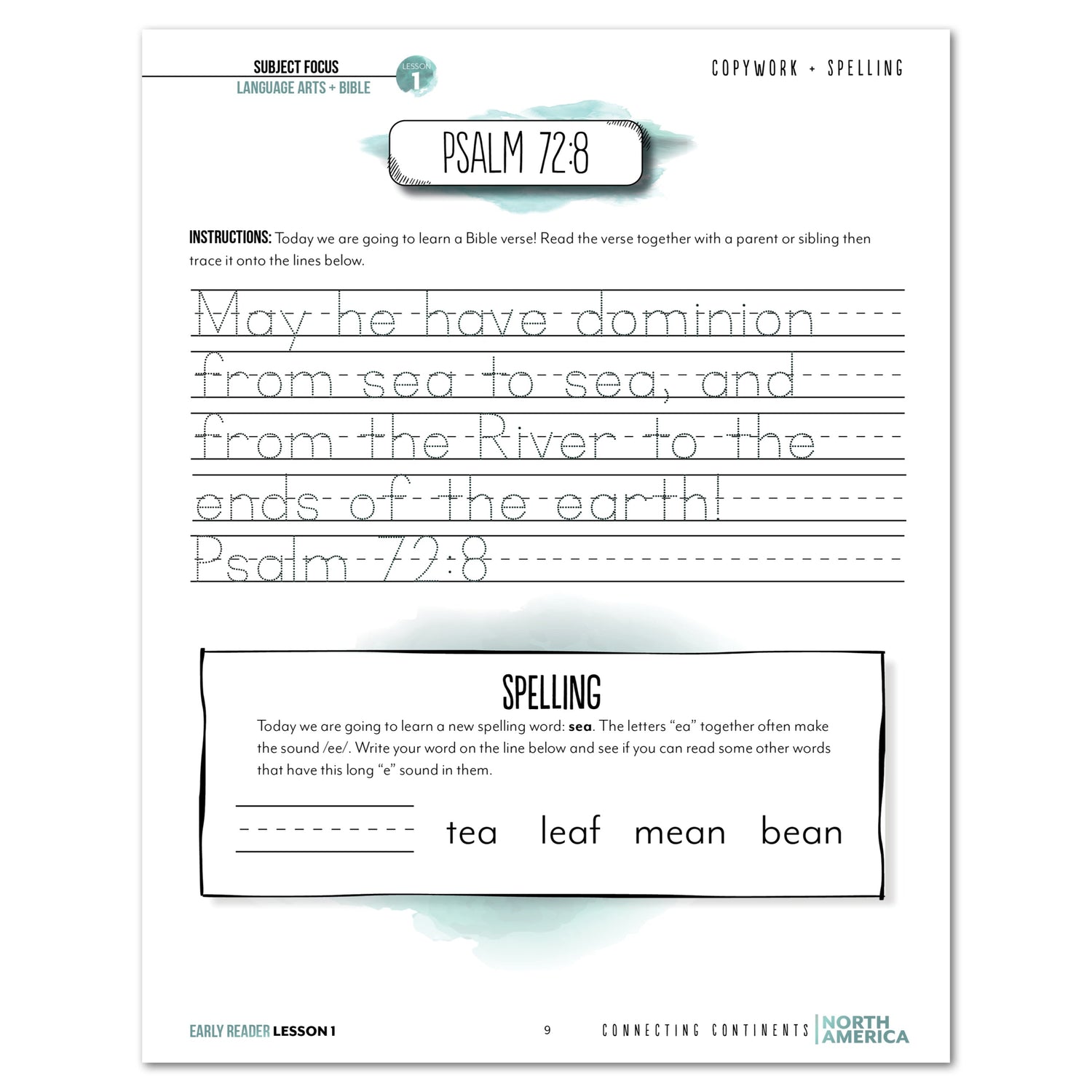 North America homeschool unit study digital student workbook for Early Reader with teacher's guide lesson one