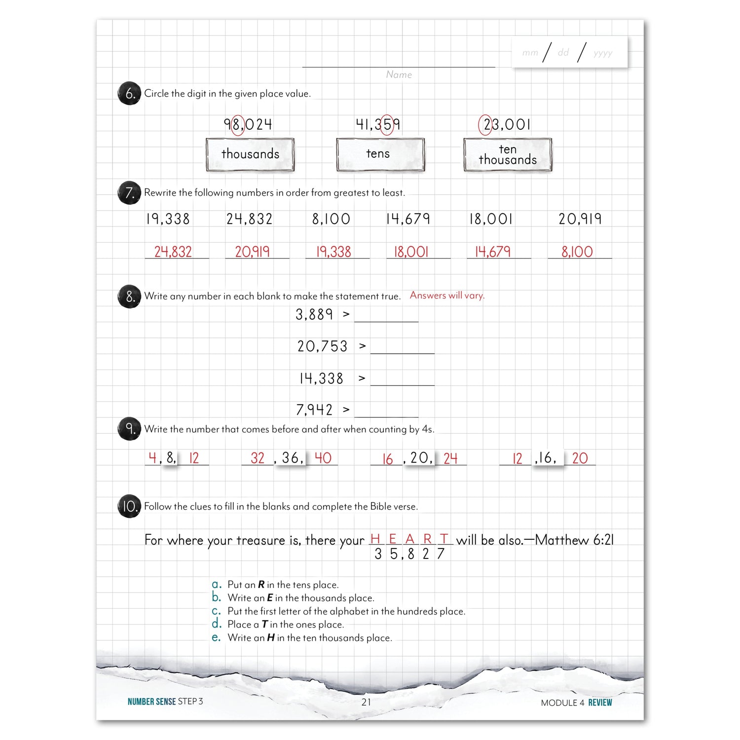 Number Sense Modular Math Step 3 printed book module 4 review