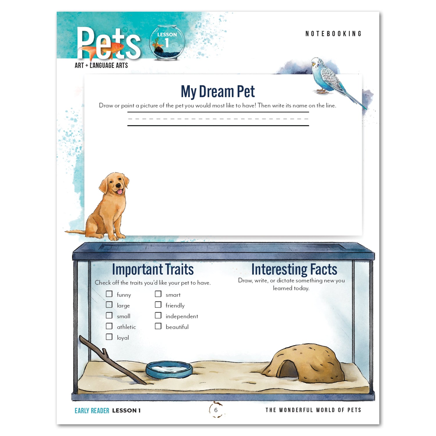 Pets homeschool unit study digital student workbook for early reader with Teacher's Guide bundle notebooking worksheet