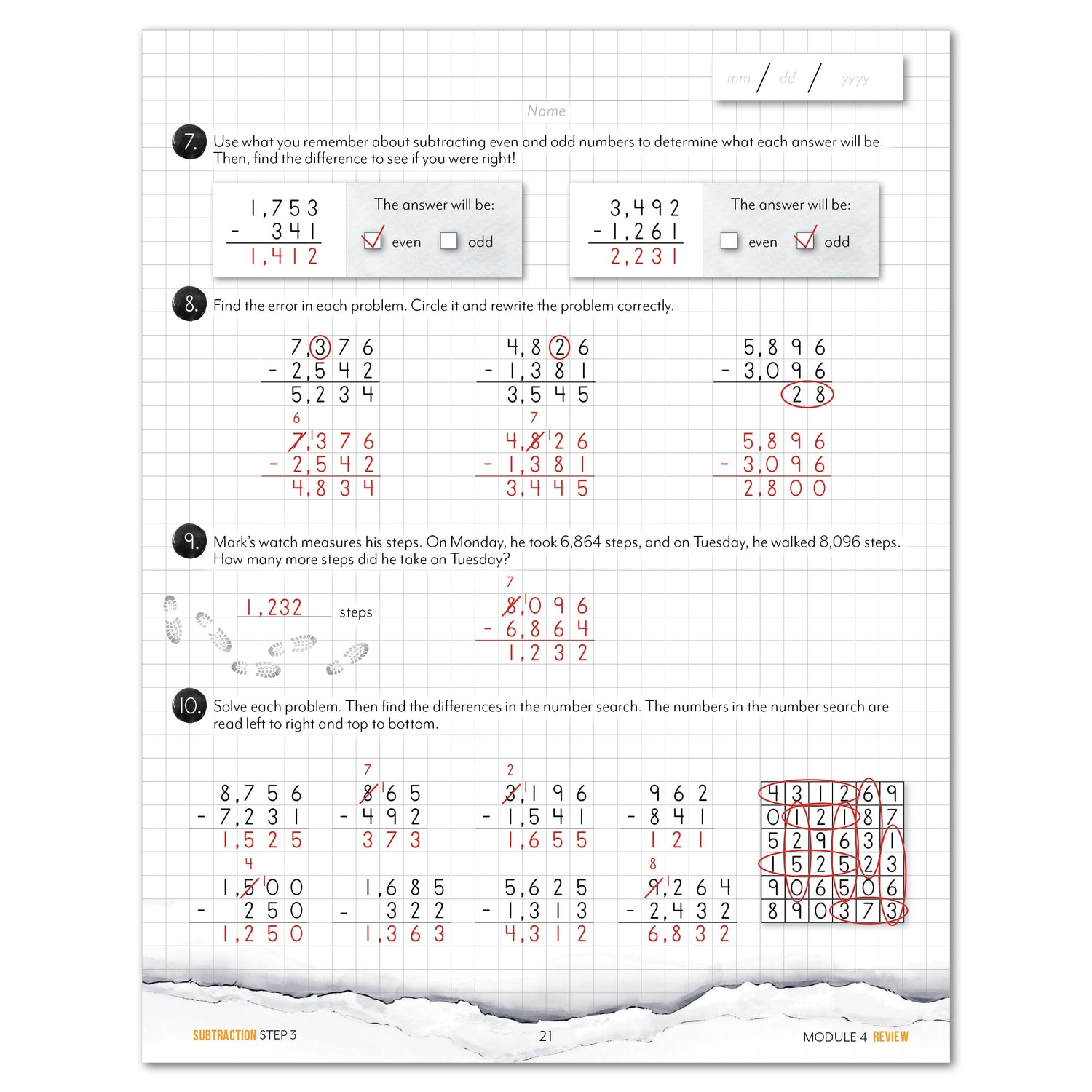 Subtraction Modular Math step 3 printed book module 4 review
