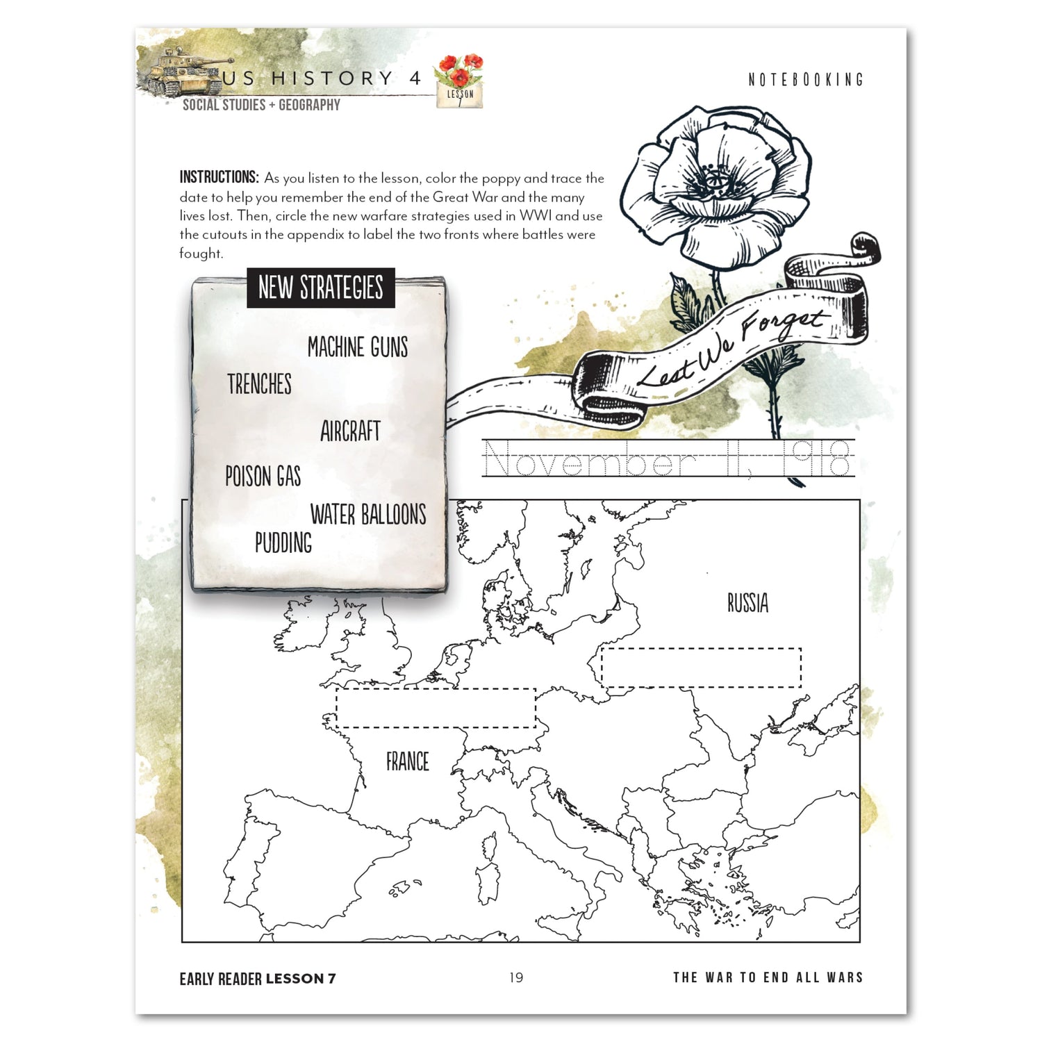 US History 4: War & Reformation: 1900-1945 Homeschool Unit Study Digital Early Reader Student Book Lesson 7 Notebooking