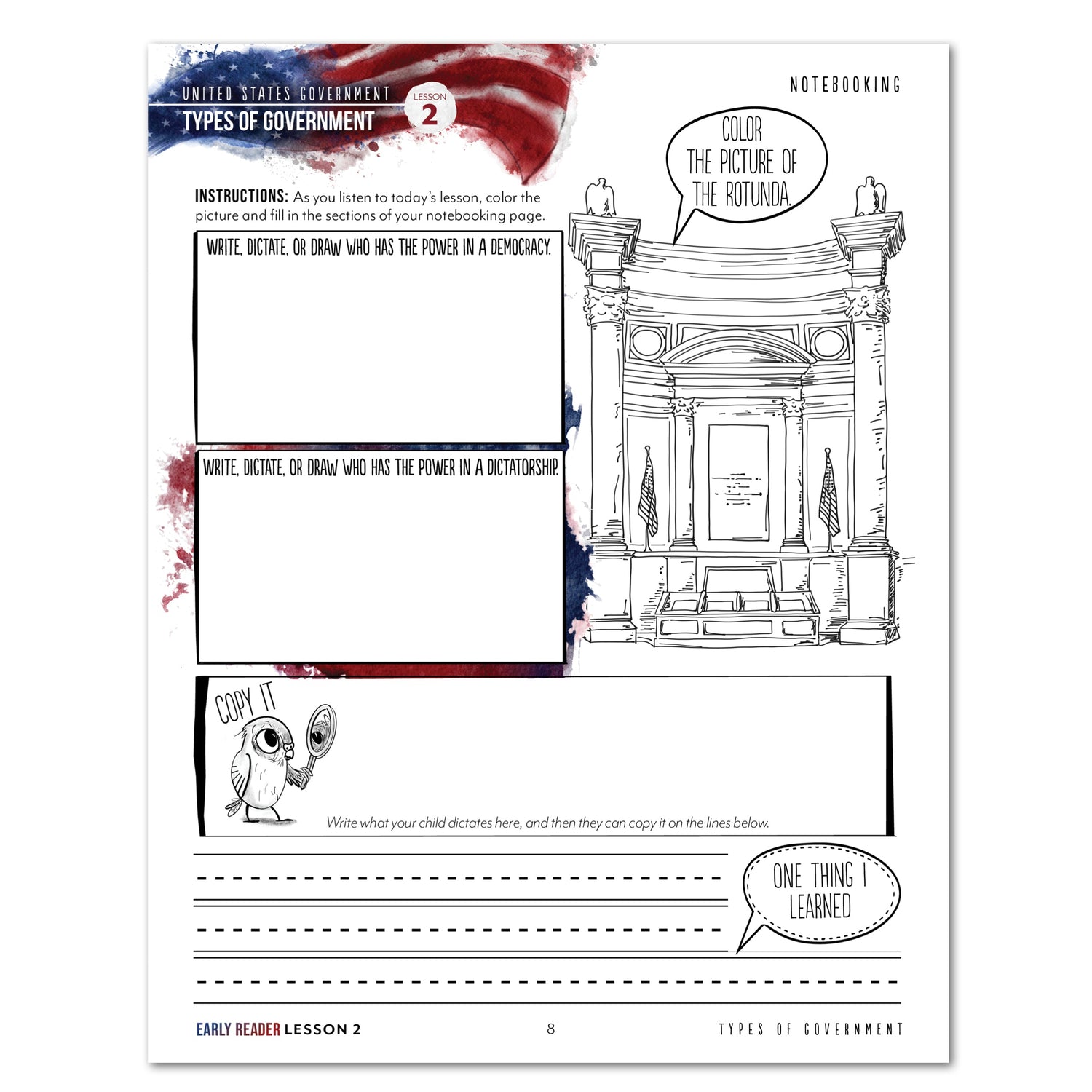 US Government Homeschool Study Unit Digital Early Reader Student Book Lesson 2 Notebooking