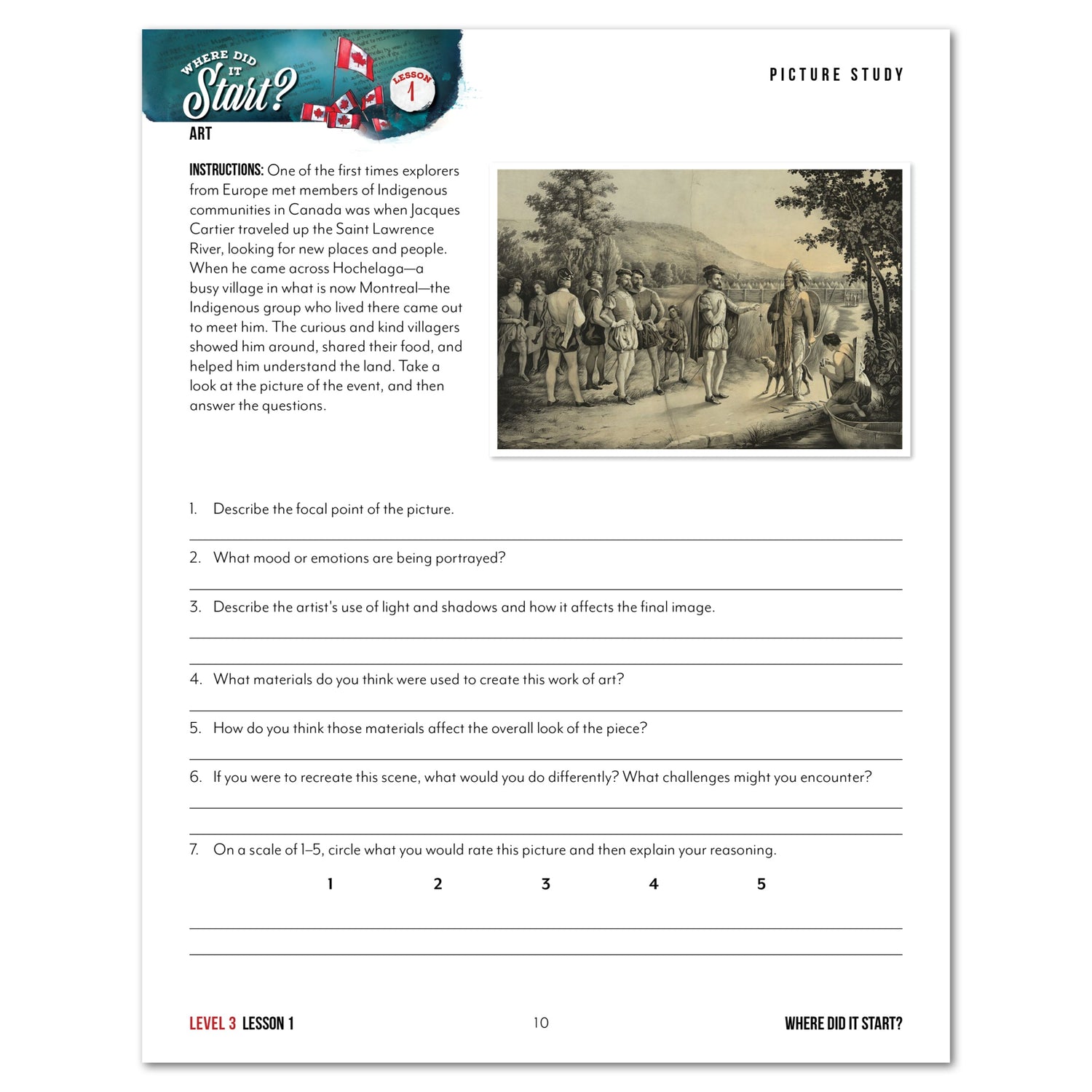 Canada Day Homeschool Unit Study Digital Level 2 Student Book Daily Lesson 1 Picture Study
