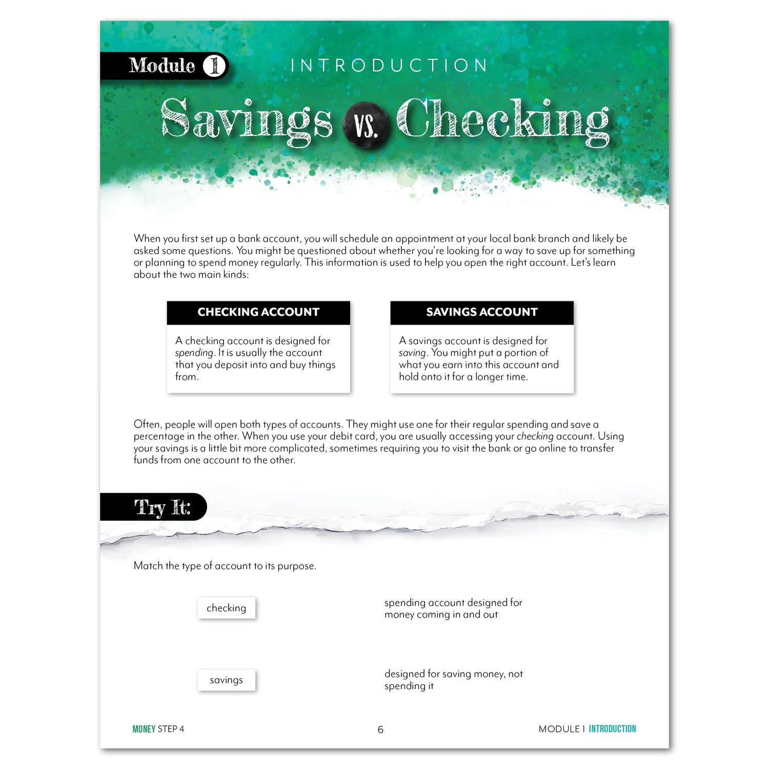 Money Modular Math step 4 printed book module 1 introduction