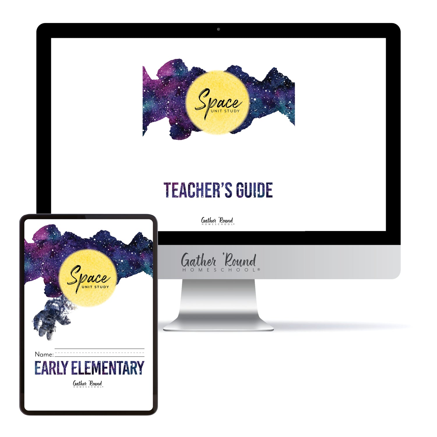 Space homeschool unit study digital student workbook in Early Elementary with Teacher's Guide bundle