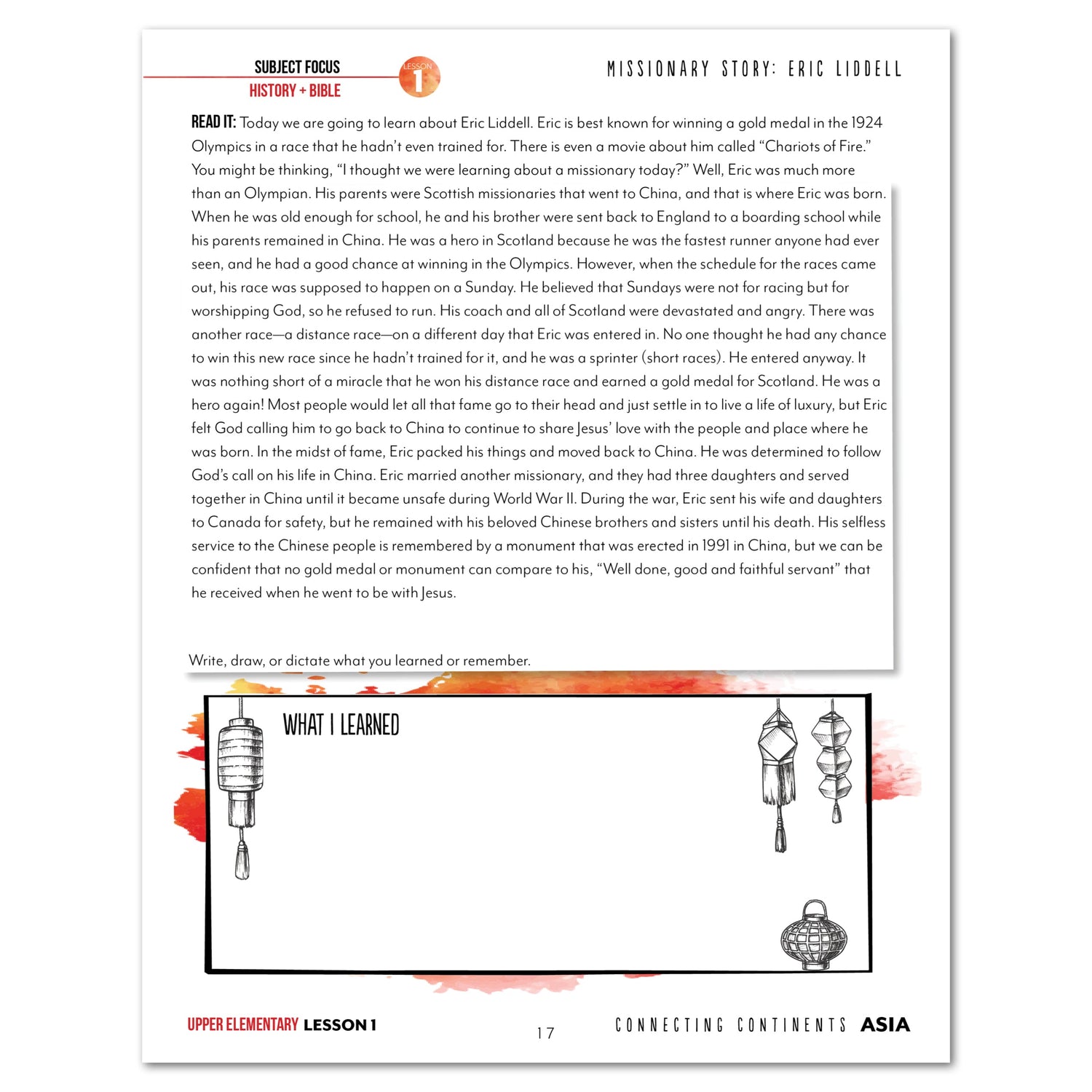 Asia Homeschool Unit Study Digital Upper Elementary Lesson 1 Page