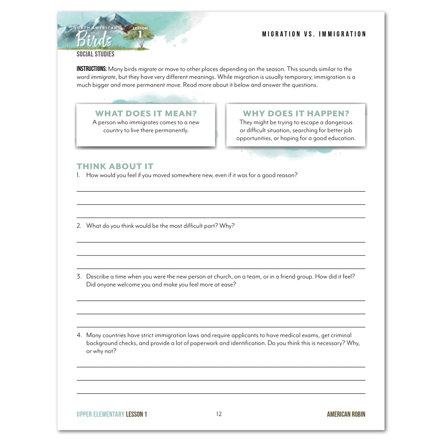 North American Birds part two homeschool unit study digital student workbook upper elementary with teacher's guide bundle lesson one