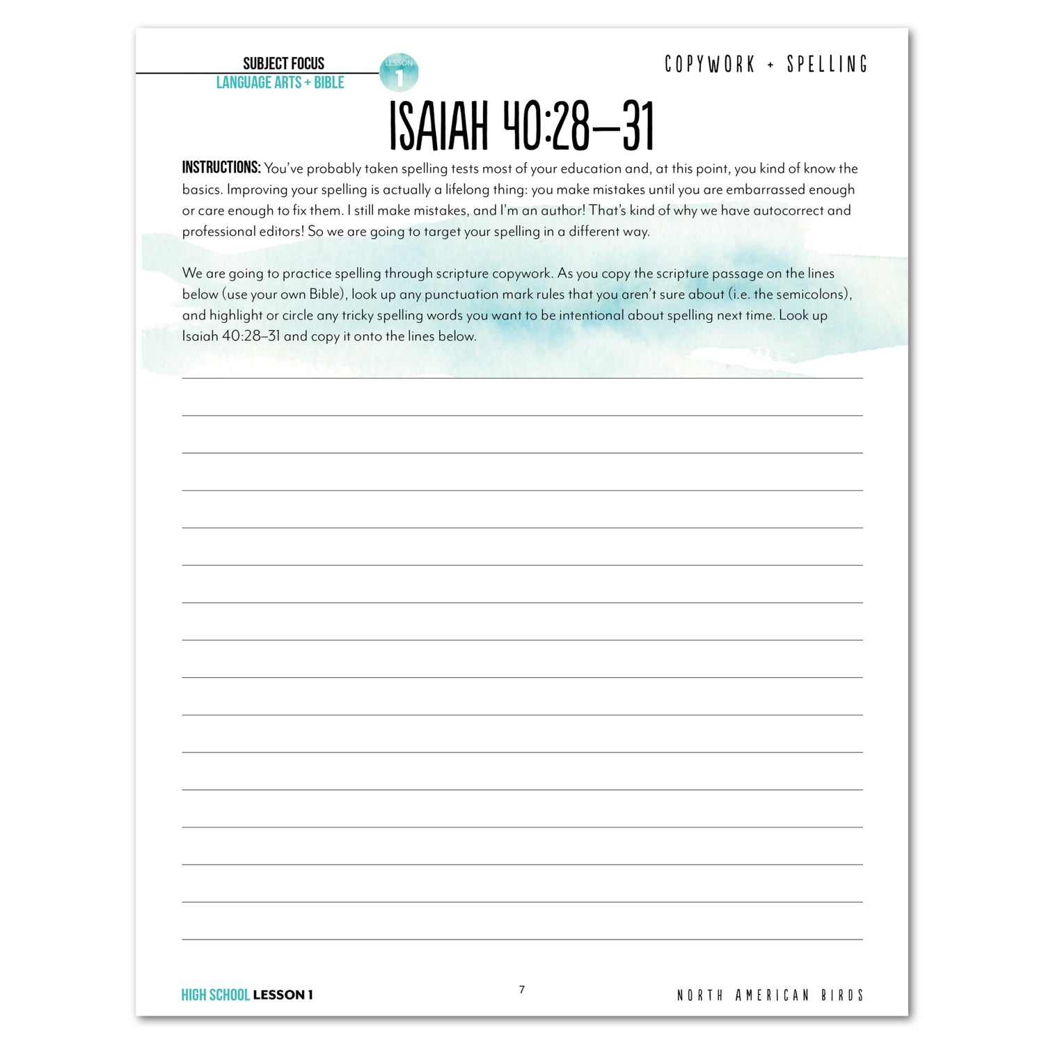 North America Birds part 1 homeschool unit study digital student workbook High School with Teacher's Guide lesson one